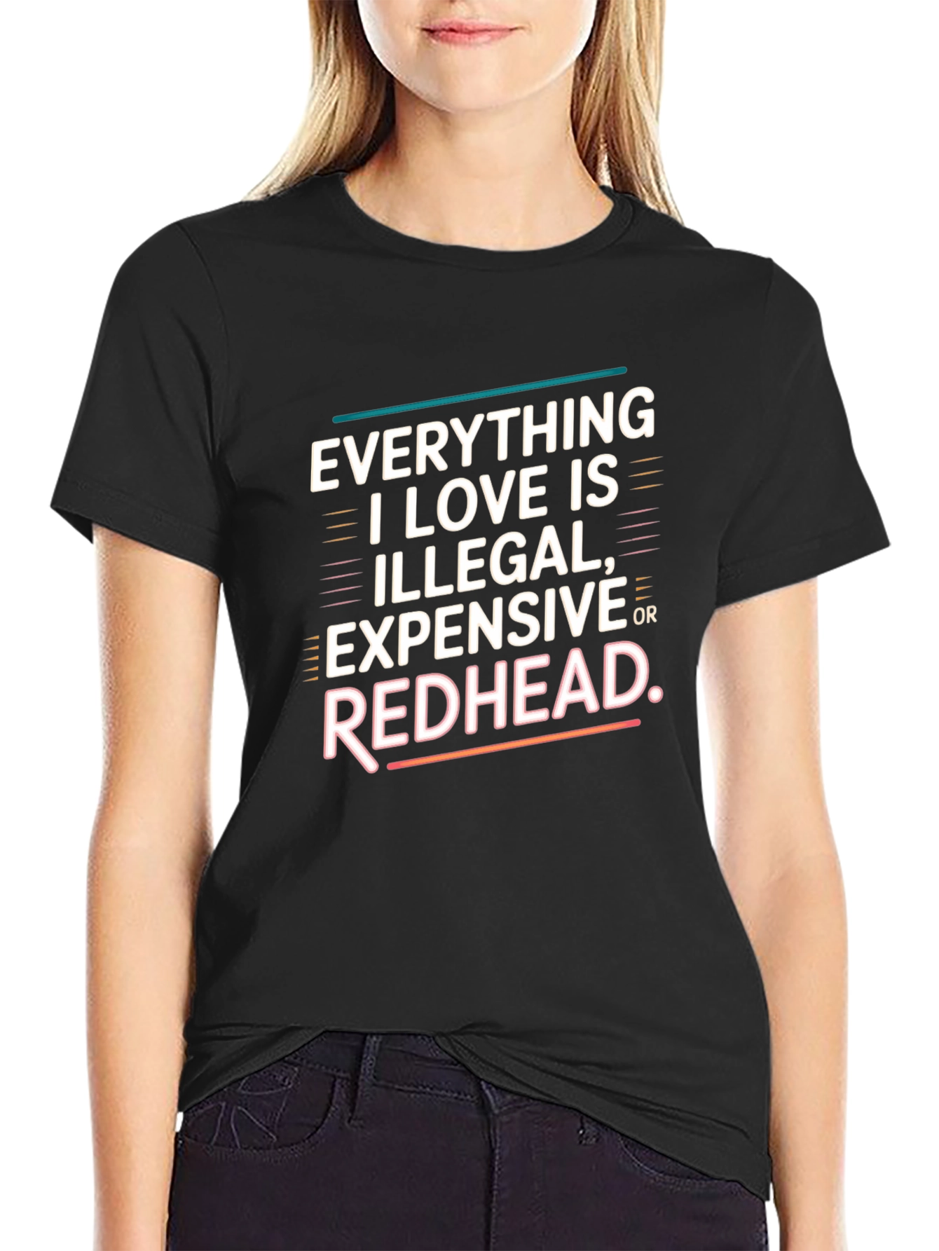 Black Everything I Love Redhead T-Shirt view 2