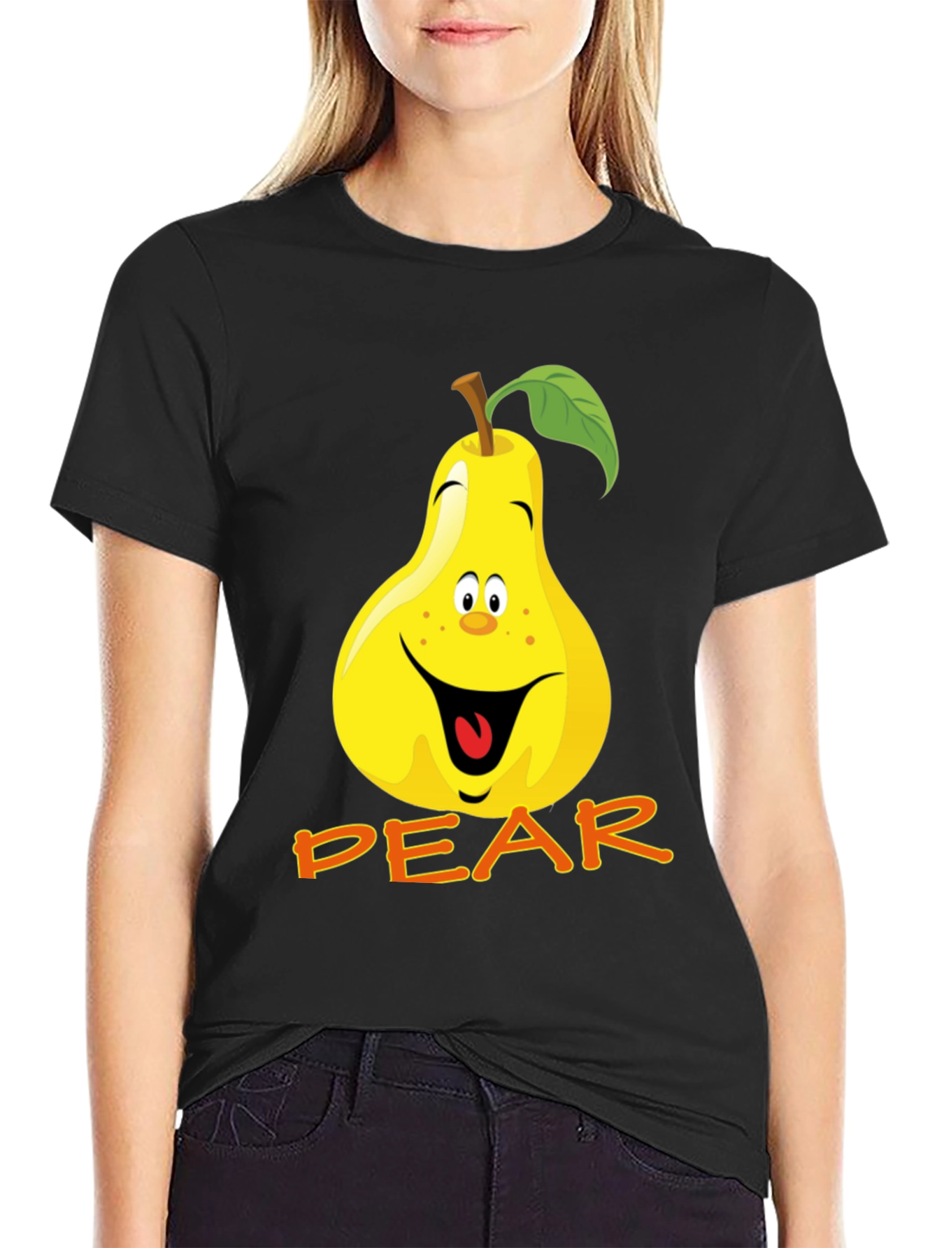 Black Funny Pear Cartoon T-Shirt view 2