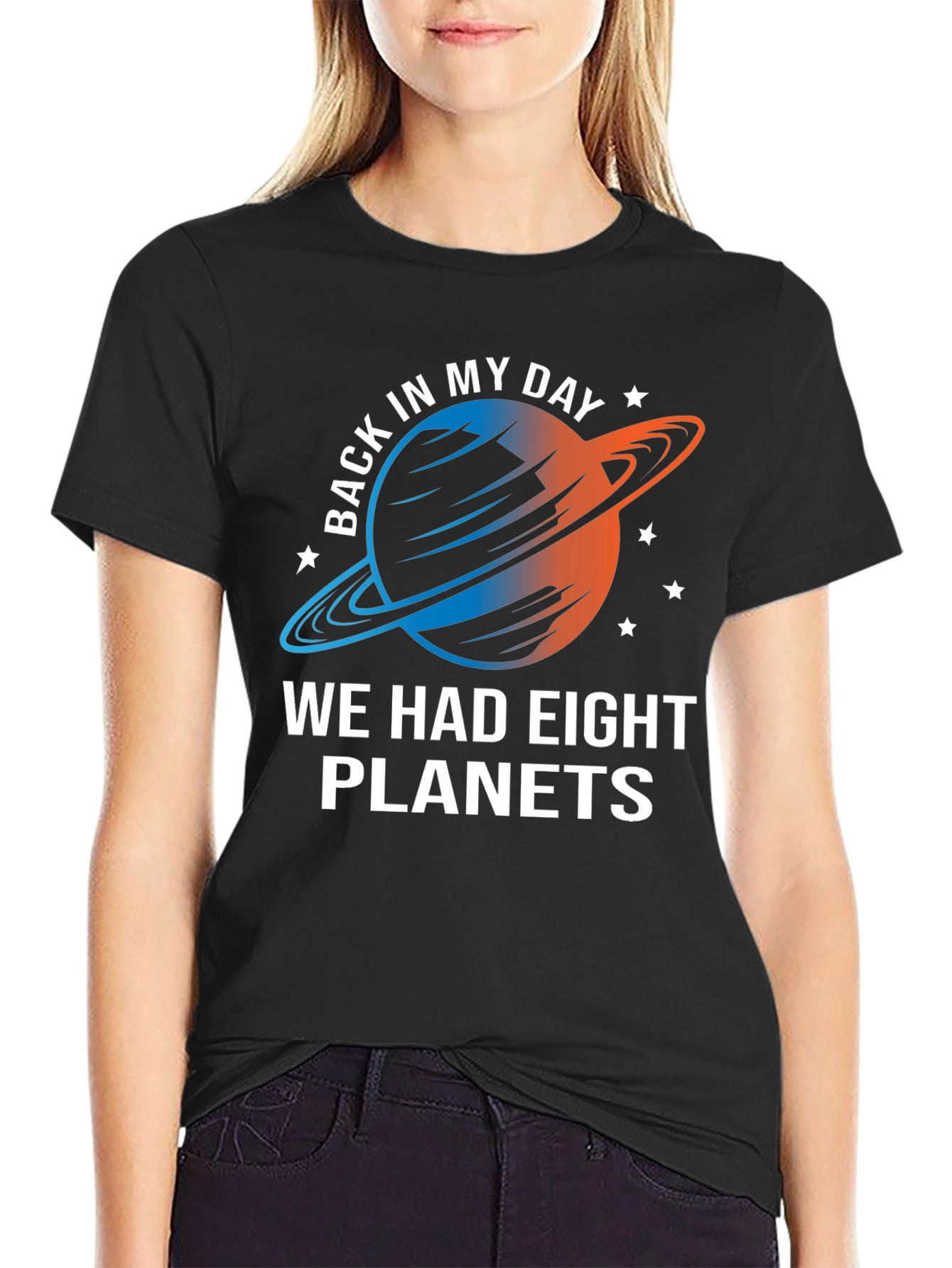 Black Eight Planets T-Shirt - Retro Space Tee view 2
