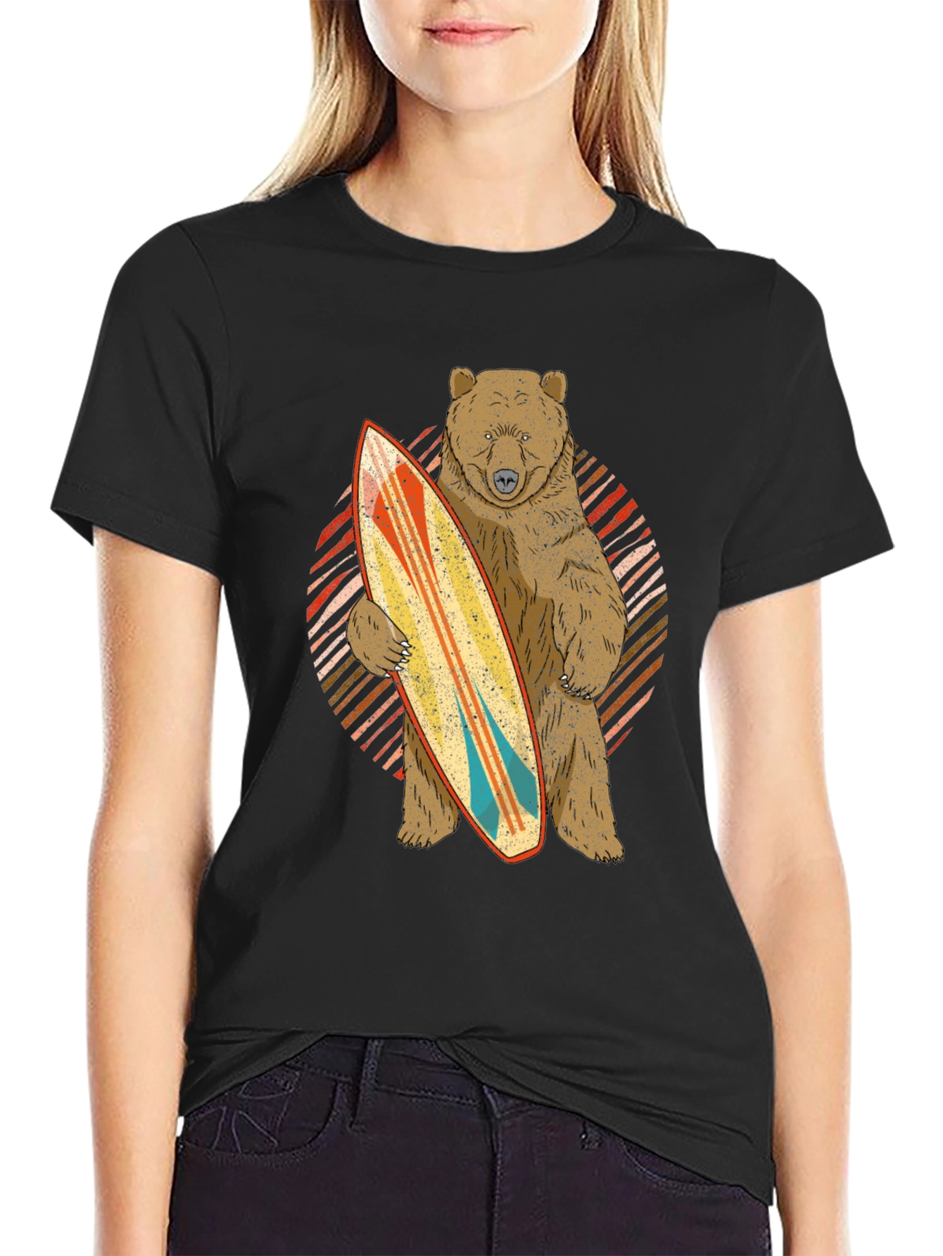 Black Bear with Surfboard Graphic Tee view 2