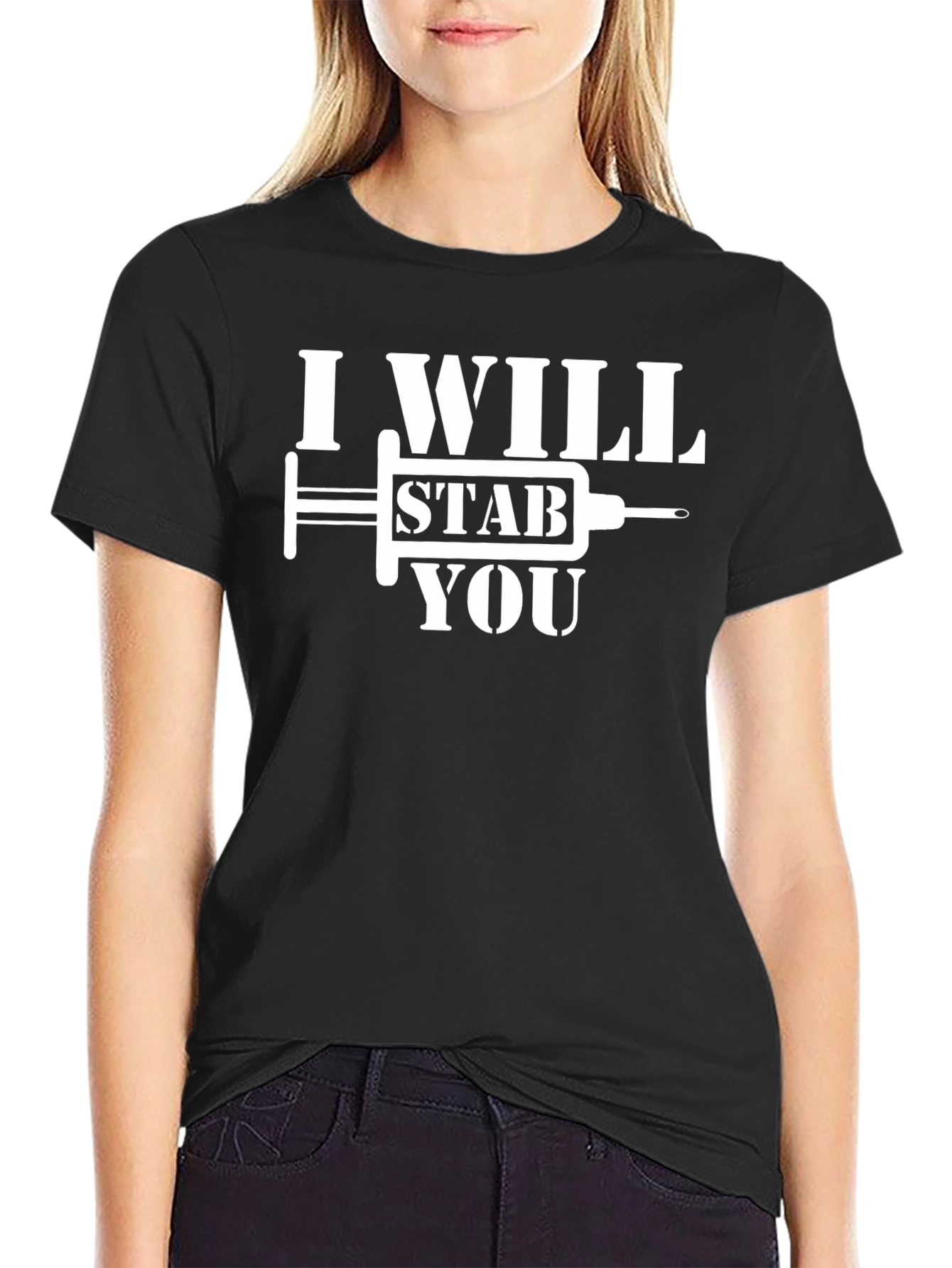 Black I Will Stab You Novelty T-Shirt view 2