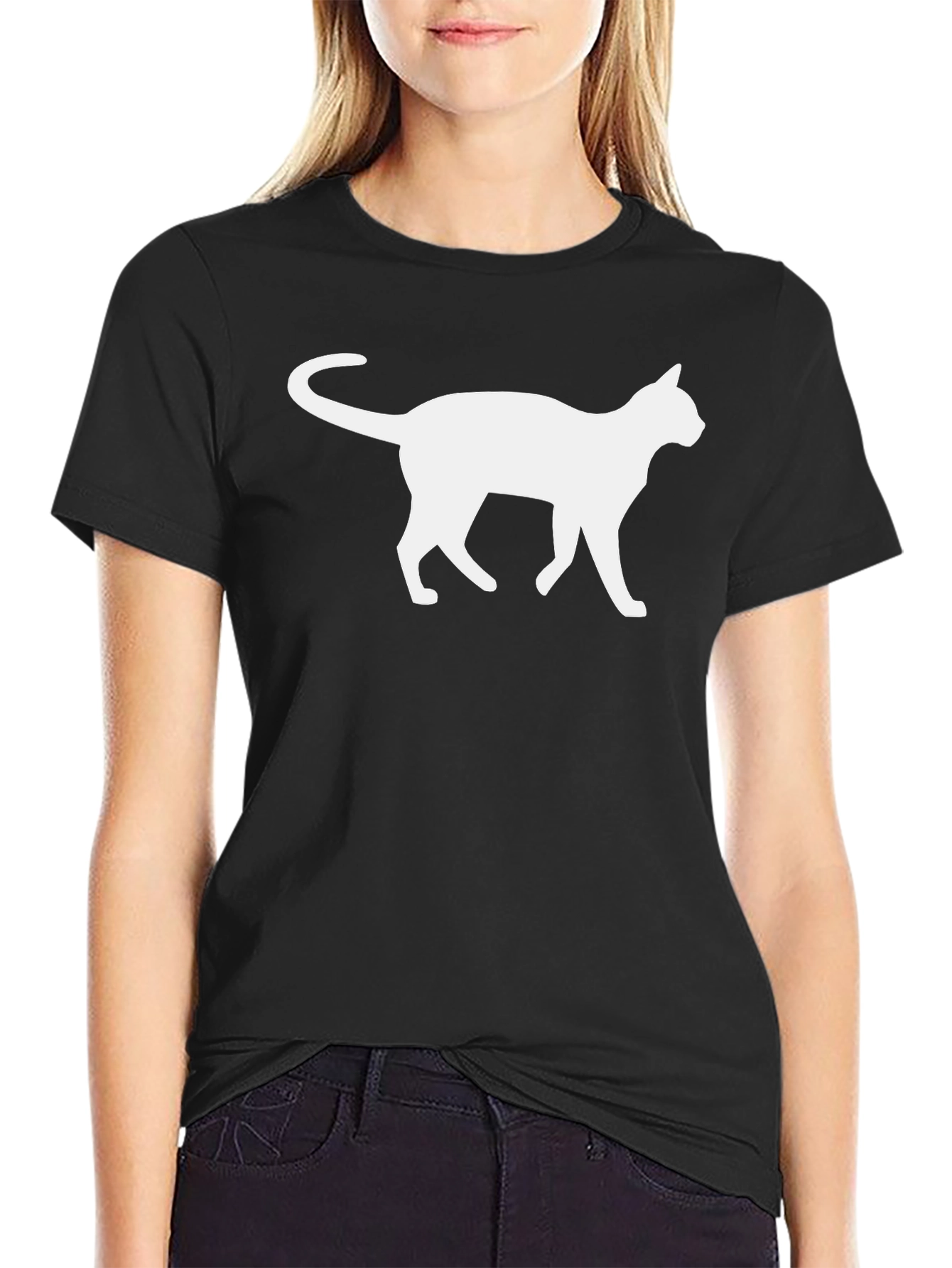 Black Cool Cat Silhouette Graphic T-Shirt view 2