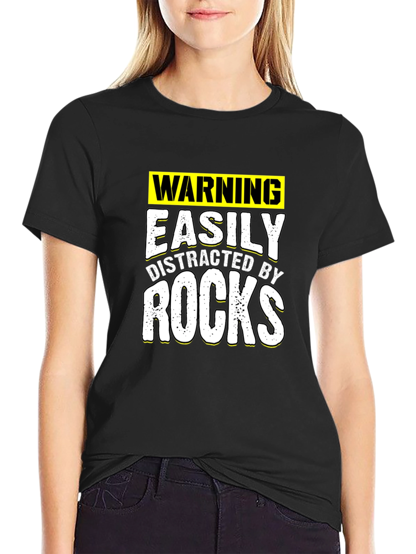 Black Easily Distracted By Rocks T-Shirt view 2