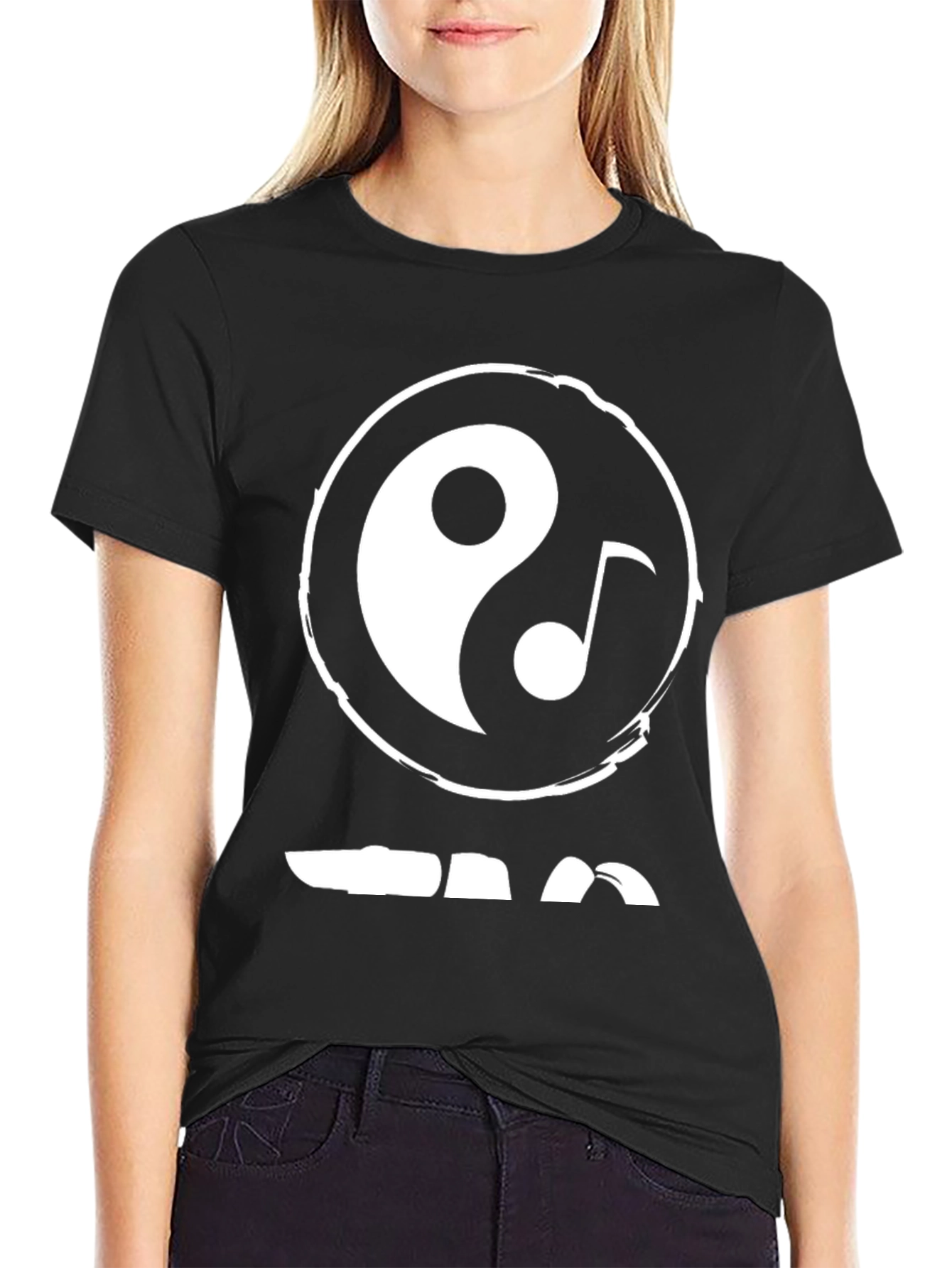 Black Yin Yang Music Note Graphic Tee - Black Cotton view 2