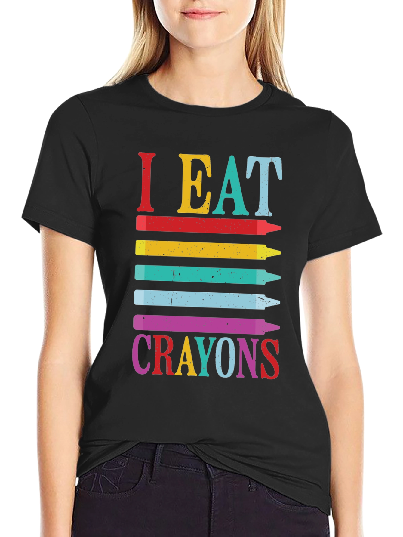 Black I Eat Crayons Graphic Tee - Funny Adult Humor Shirt view 2