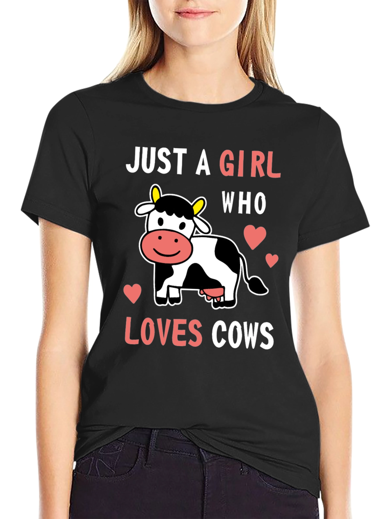 Black Just a Girl Who Loves Cows T-Shirt view 2