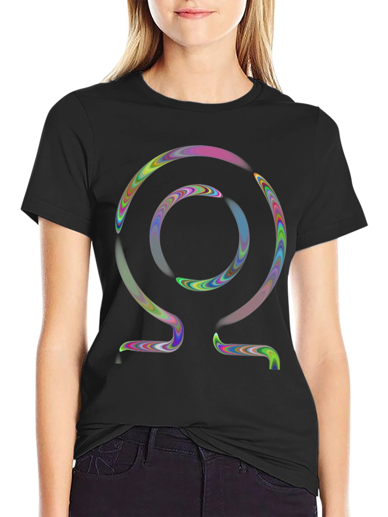 Black Abstract Omega Symbol T-Shirt view 2