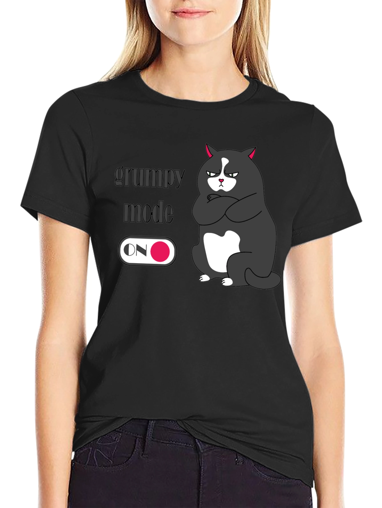 Black Grumpy Mode On Black T-Shirt - Express Your Mood! view 2