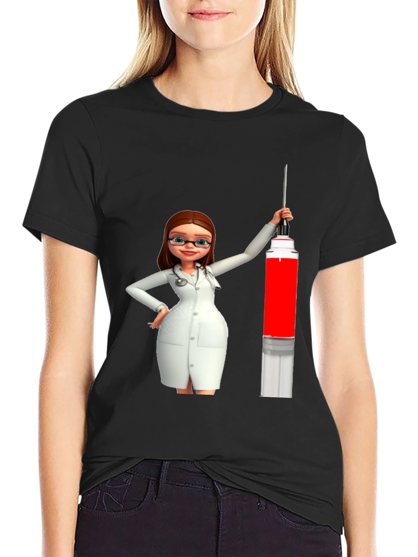 Black Novelty Cartoon Doctor T-Shirt view 2