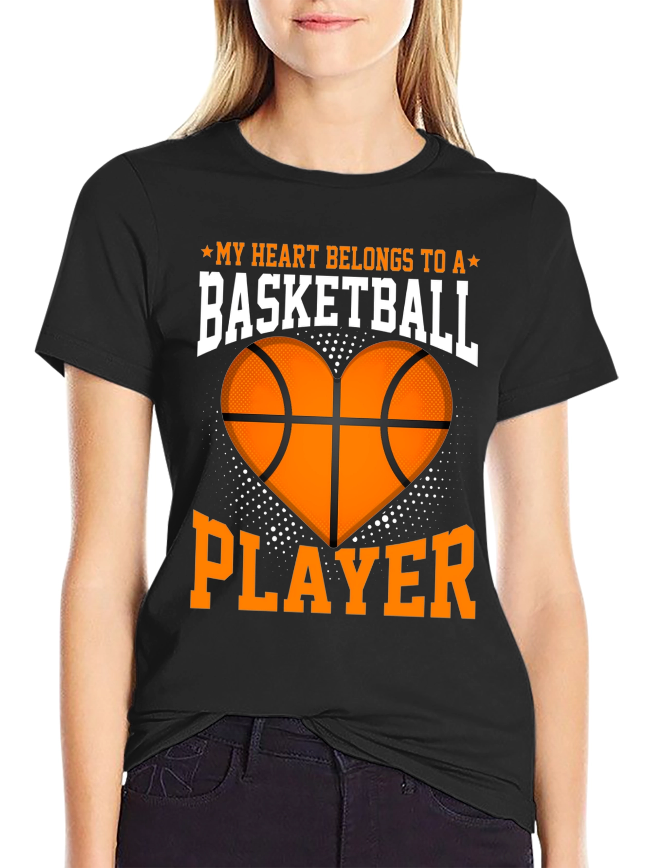 Black Basketball Lover's Heart T-Shirt view 2