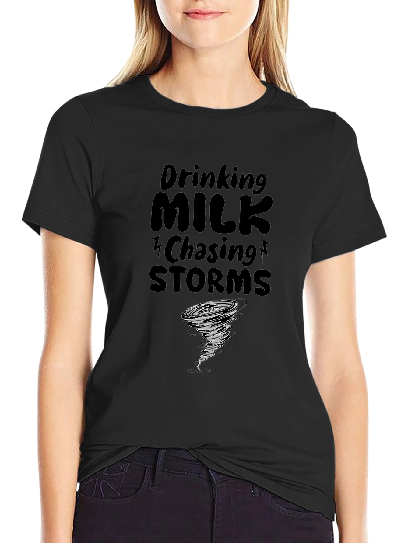 Black Drinking Milk Chasing Storms Graphic Tee view 2
