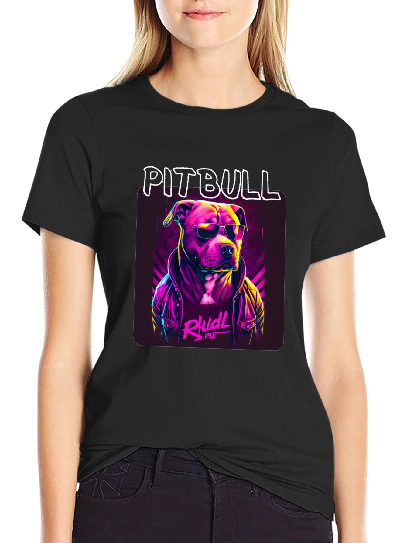 Black Cool Pitbull Graphic Tee - Black Cotton T-Shirt view 2