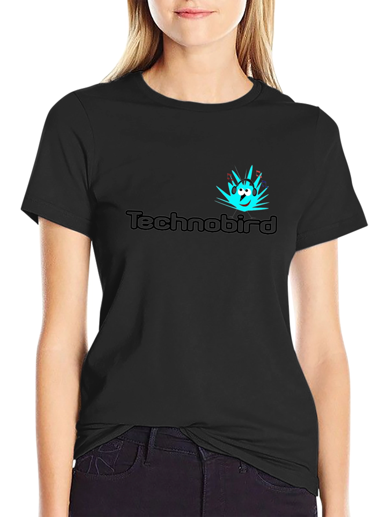 Black Technobird Graphic Tee - Stylish Black Cotton T-Shirt view 2