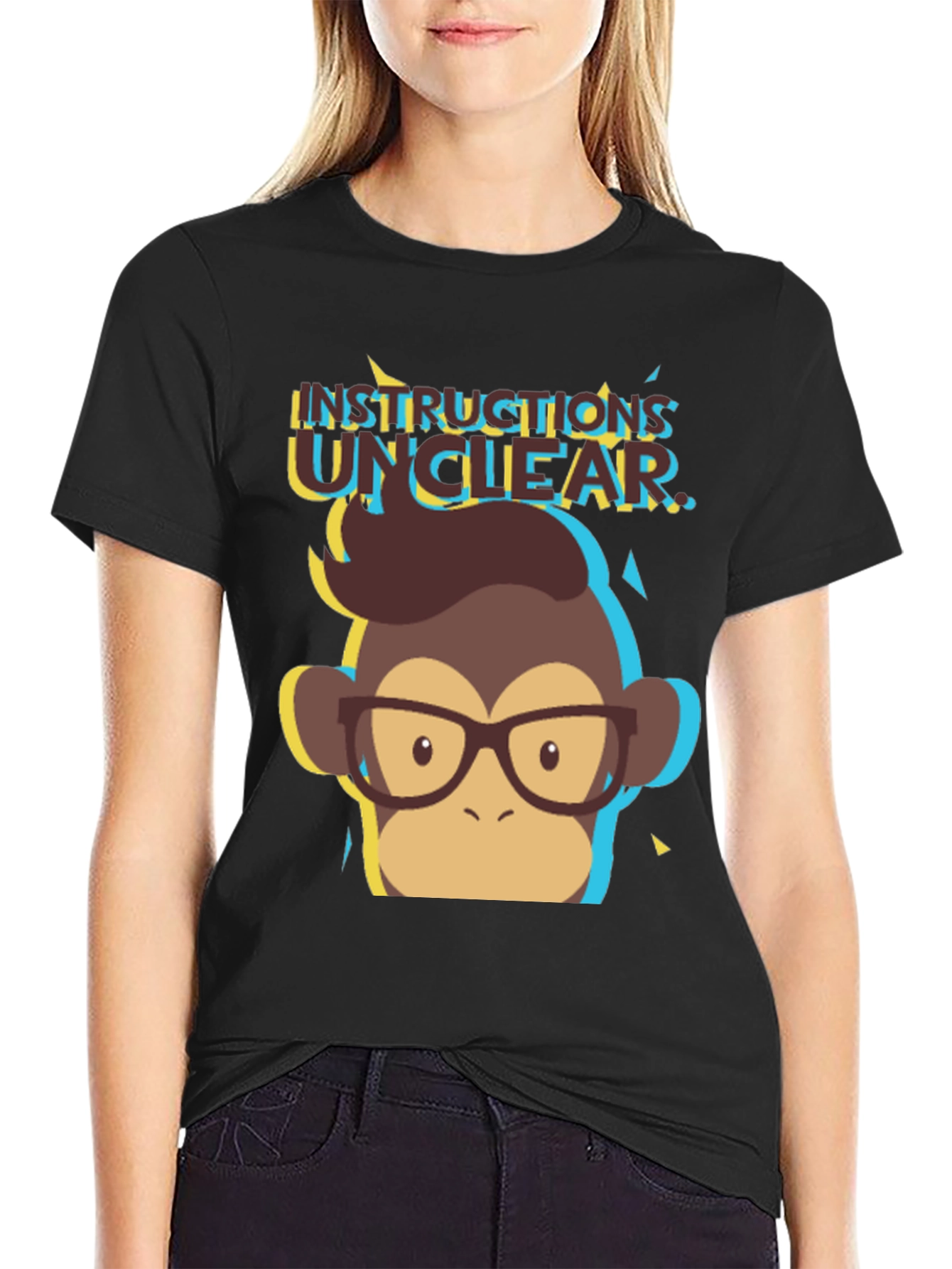 Black Instructions Unclear Monkey Graphic Tee - Black T-Shirt view 2