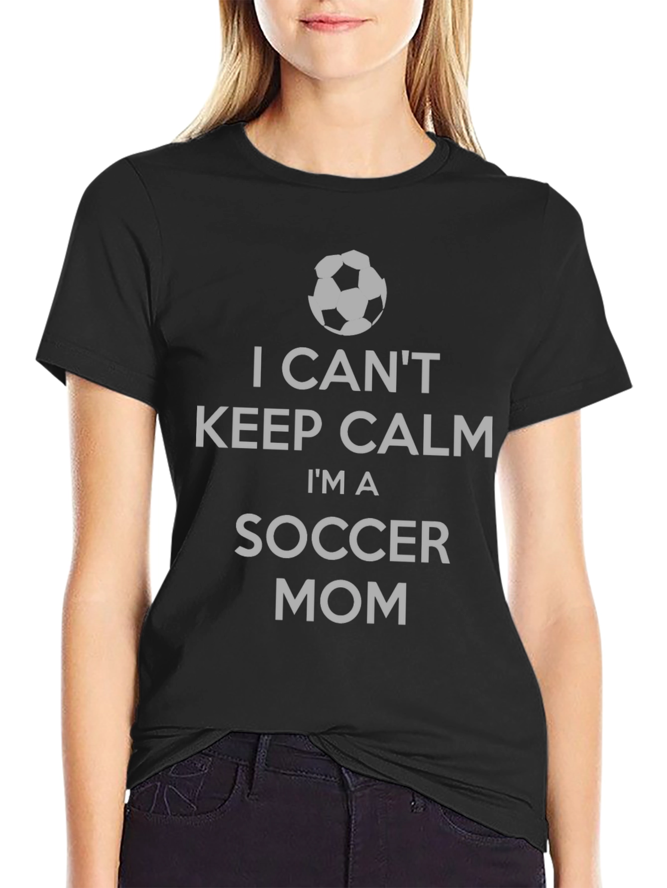 Black I Can't Keep Calm I'm A Soccer Mom T-Shirt view 2