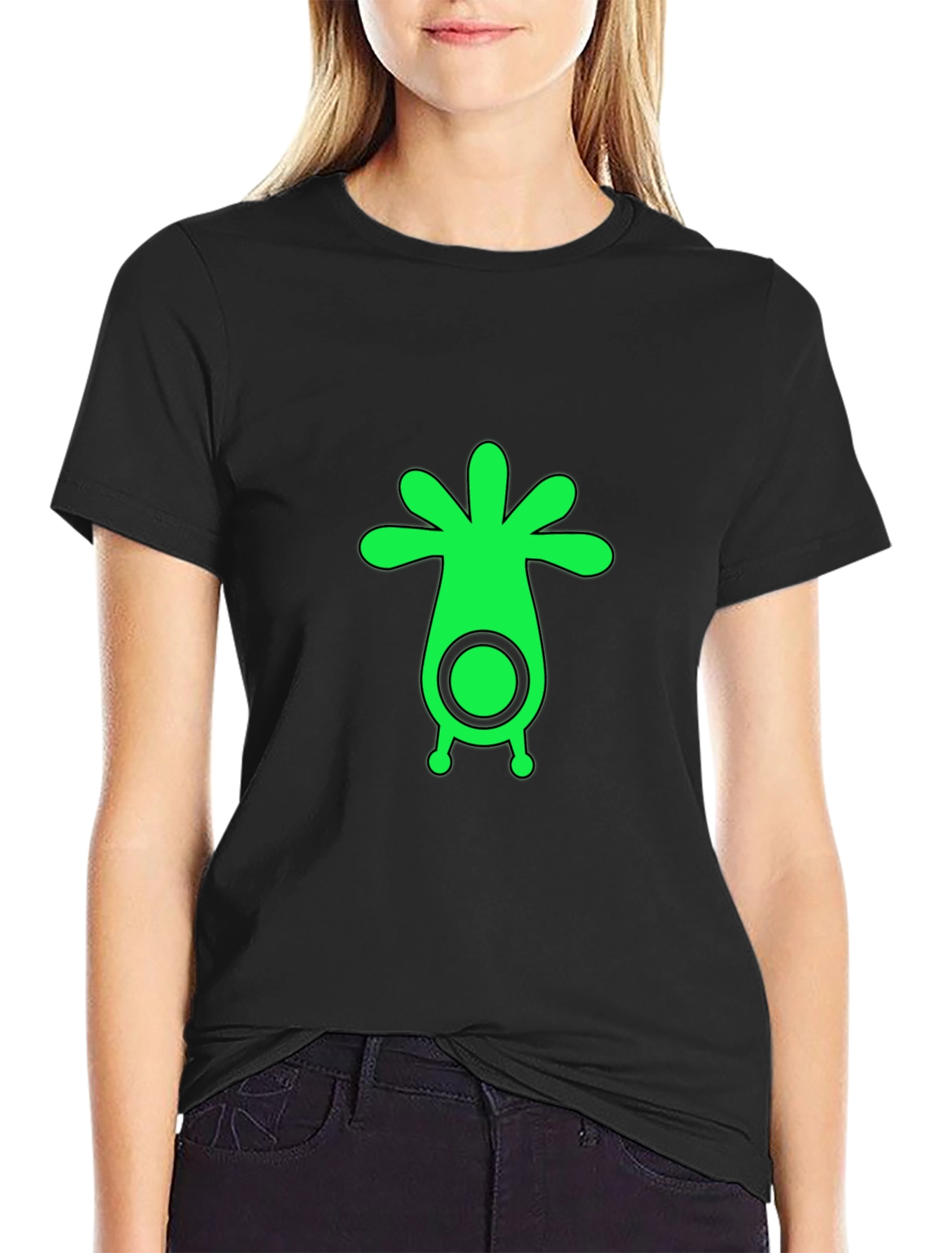 Black Men's Black T-Shirt with Green Alien Graphic view 2
