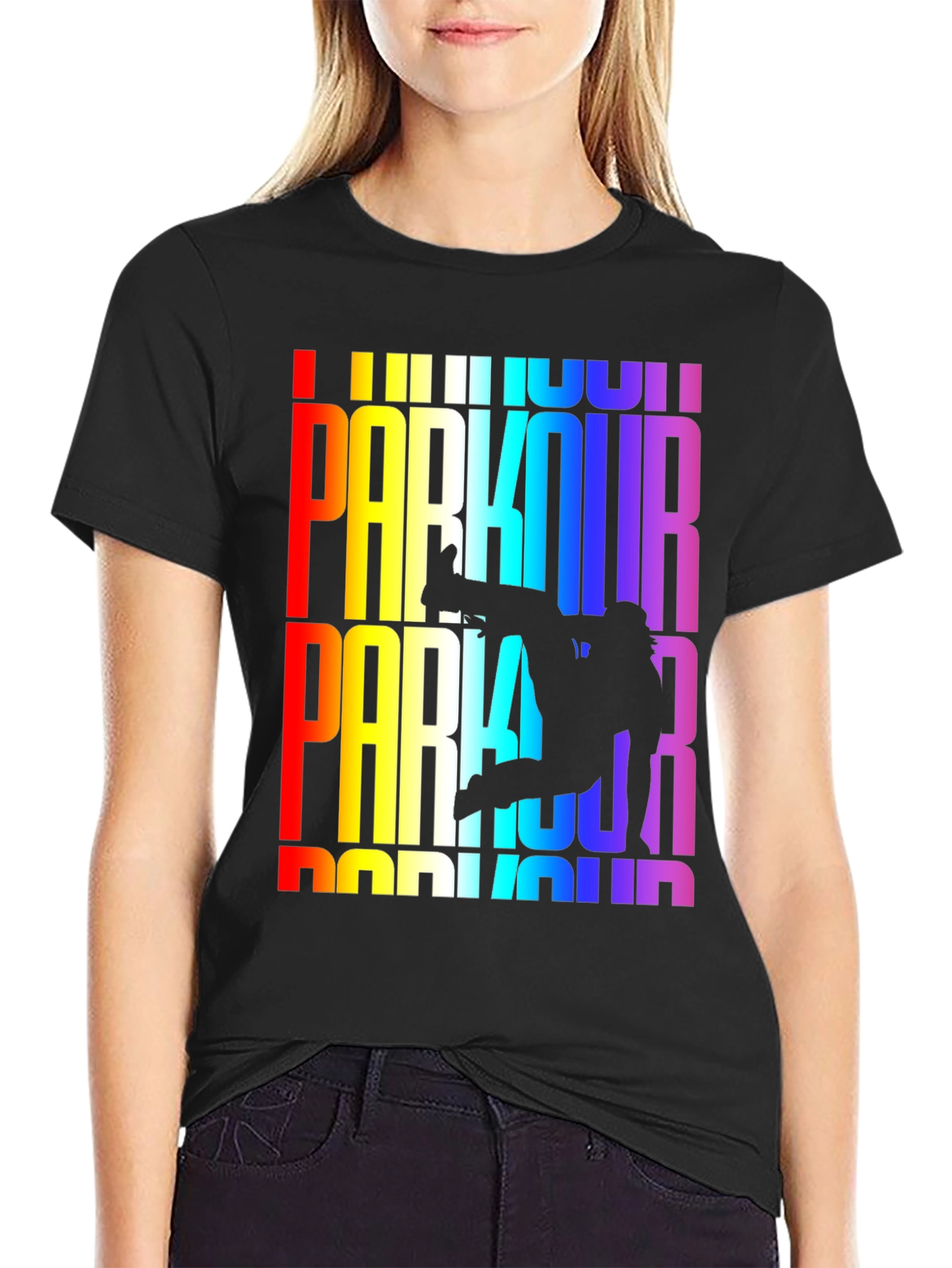 Black Rainbow Parkour Graphic Tee - Black view 2