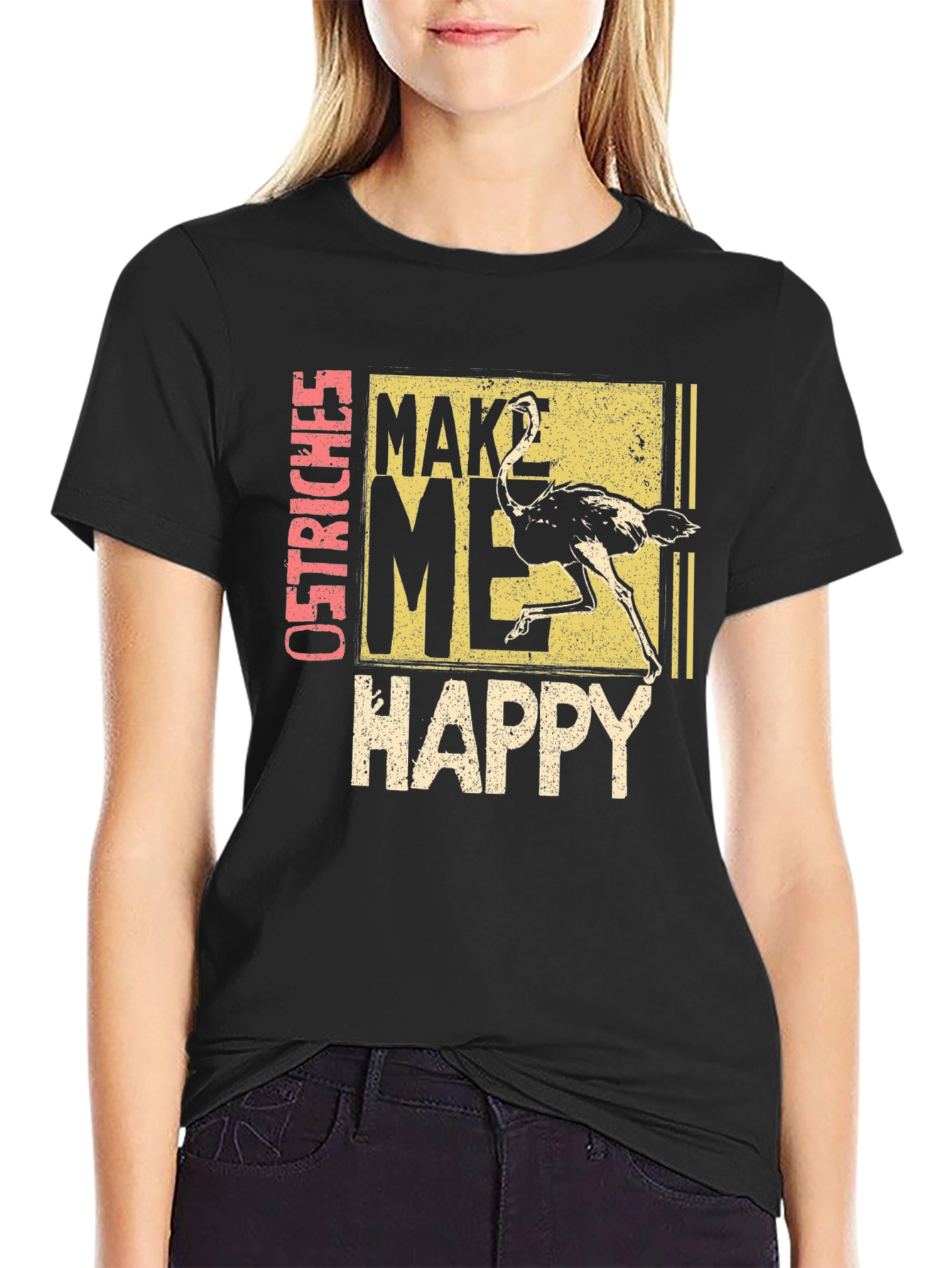 Black Ostrich Make Me Happy Graphic T-Shirt - Black view 2