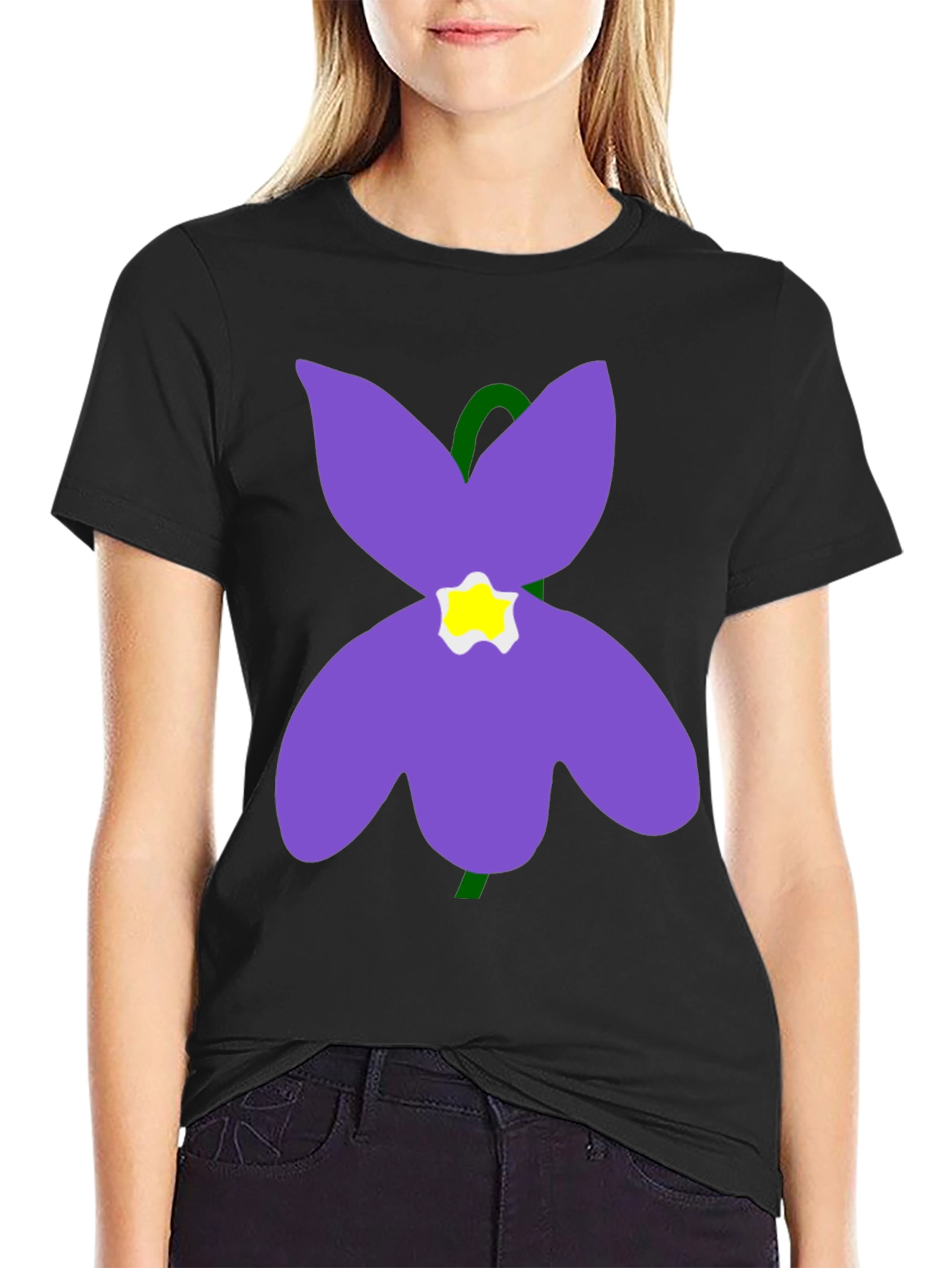 Black Flower Graphic T-Shirt - Soft Cotton Casual Wear view 2