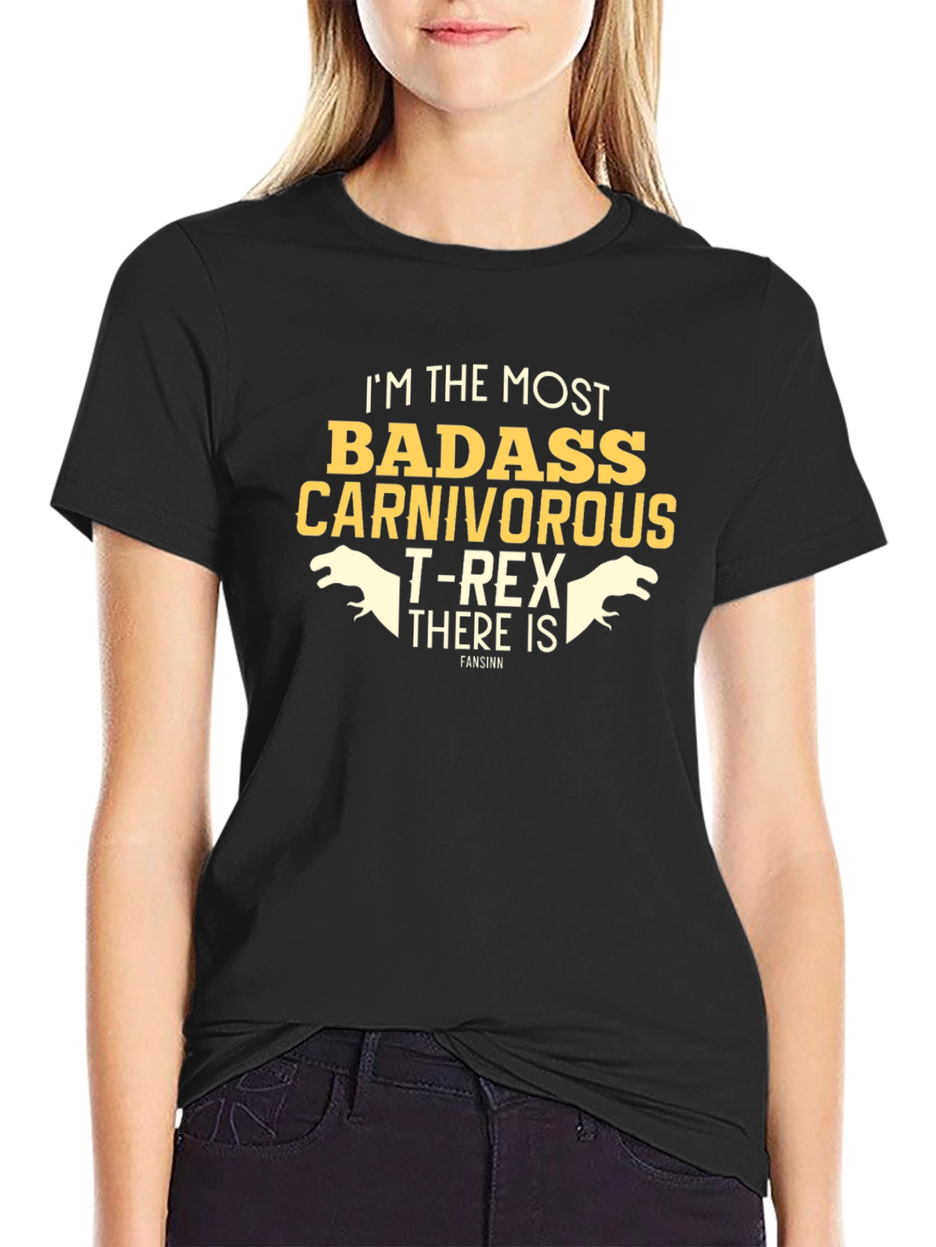 Black Badass Carnivorous T-Rex Funny Graphic T-Shirt view 2