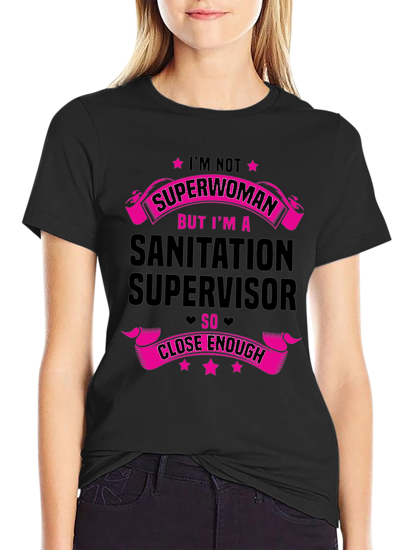 Black Sanitation Supervisor T-Shirt - Funny Superwoman Gift view 2