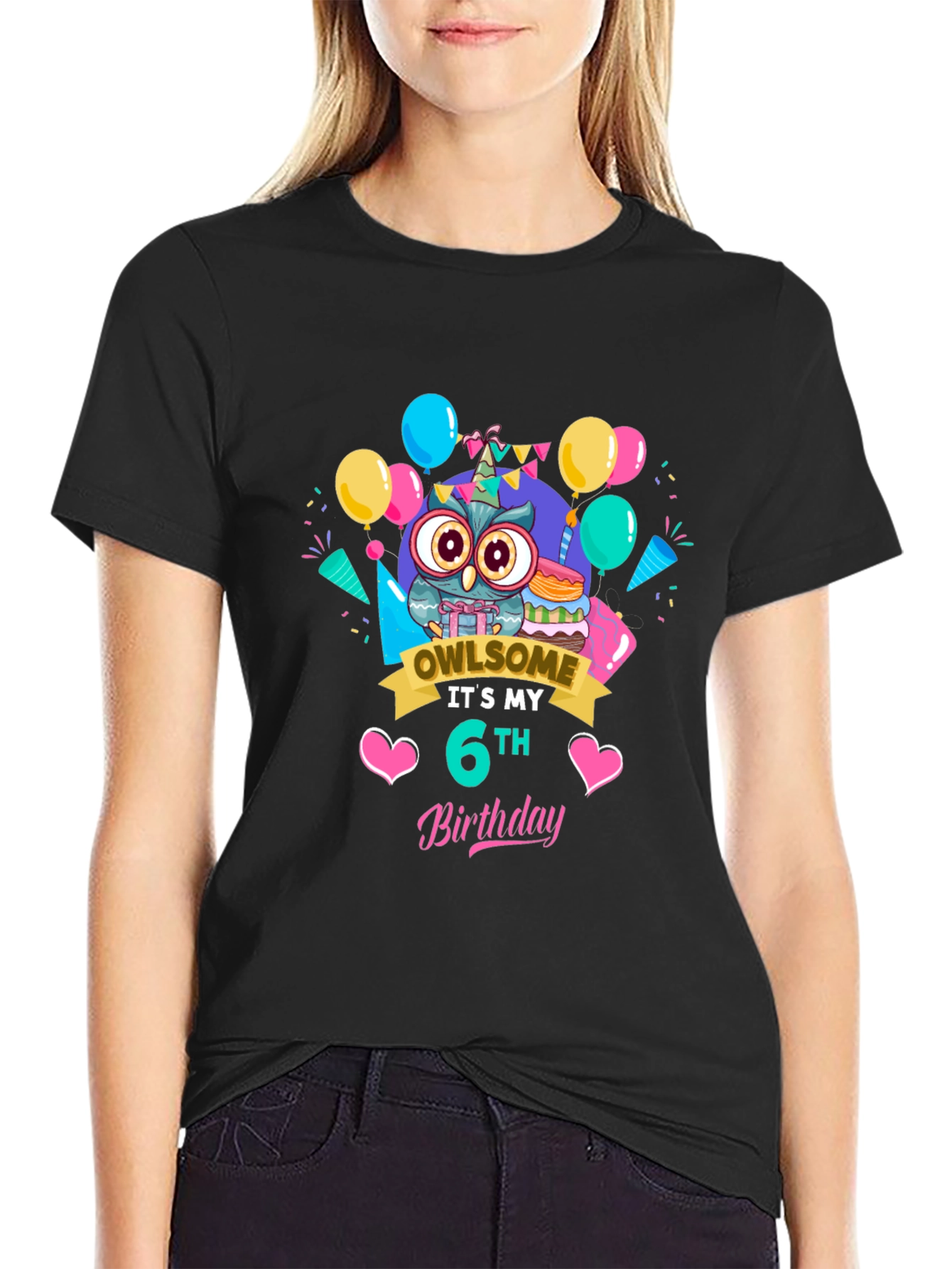 Black Owl Birthday 6th T-Shirt view 2