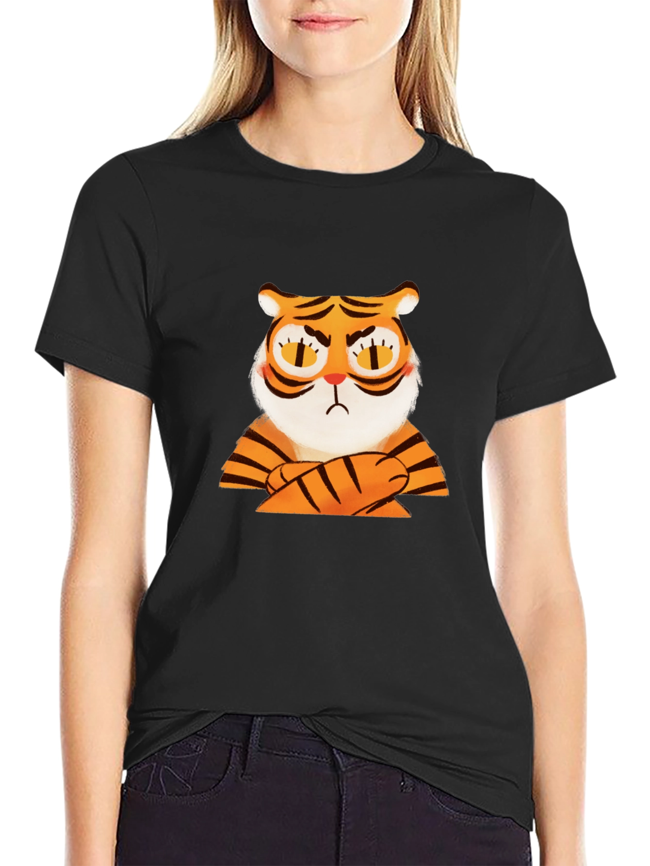 Black Grumpy Tiger Graphic T-Shirt - Black view 2