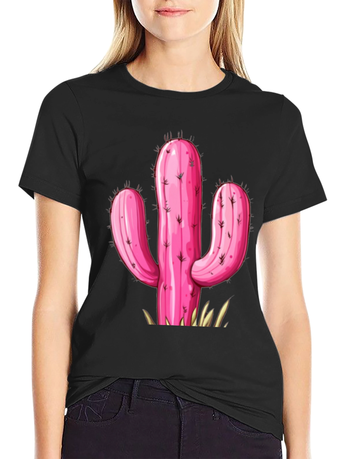 Black Pink Cactus Graphic Tee - Stylish Desert Vibe T-Shirt view 2