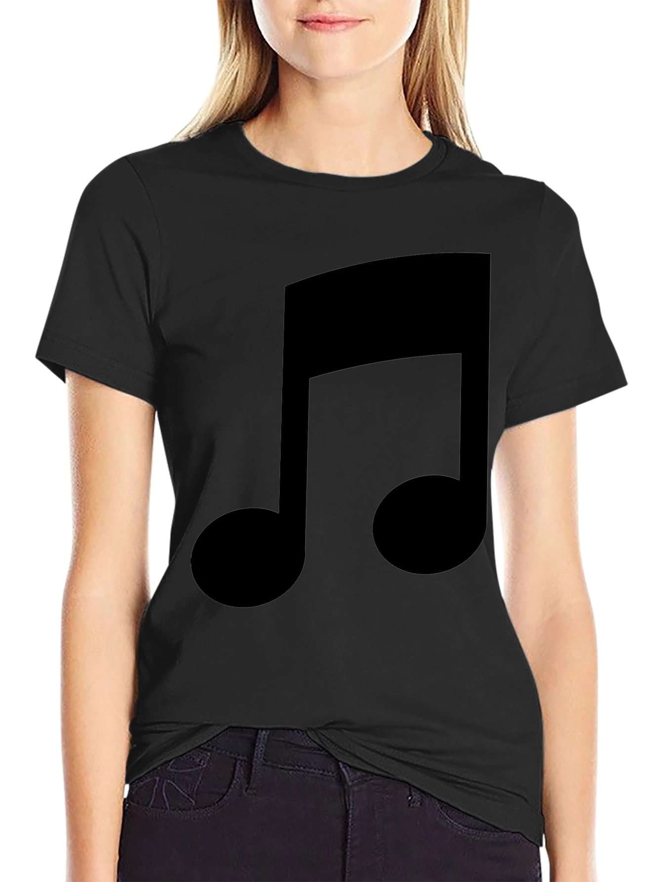 Black Music Note Graphic Tee - Stylish Black T-Shirt view 2