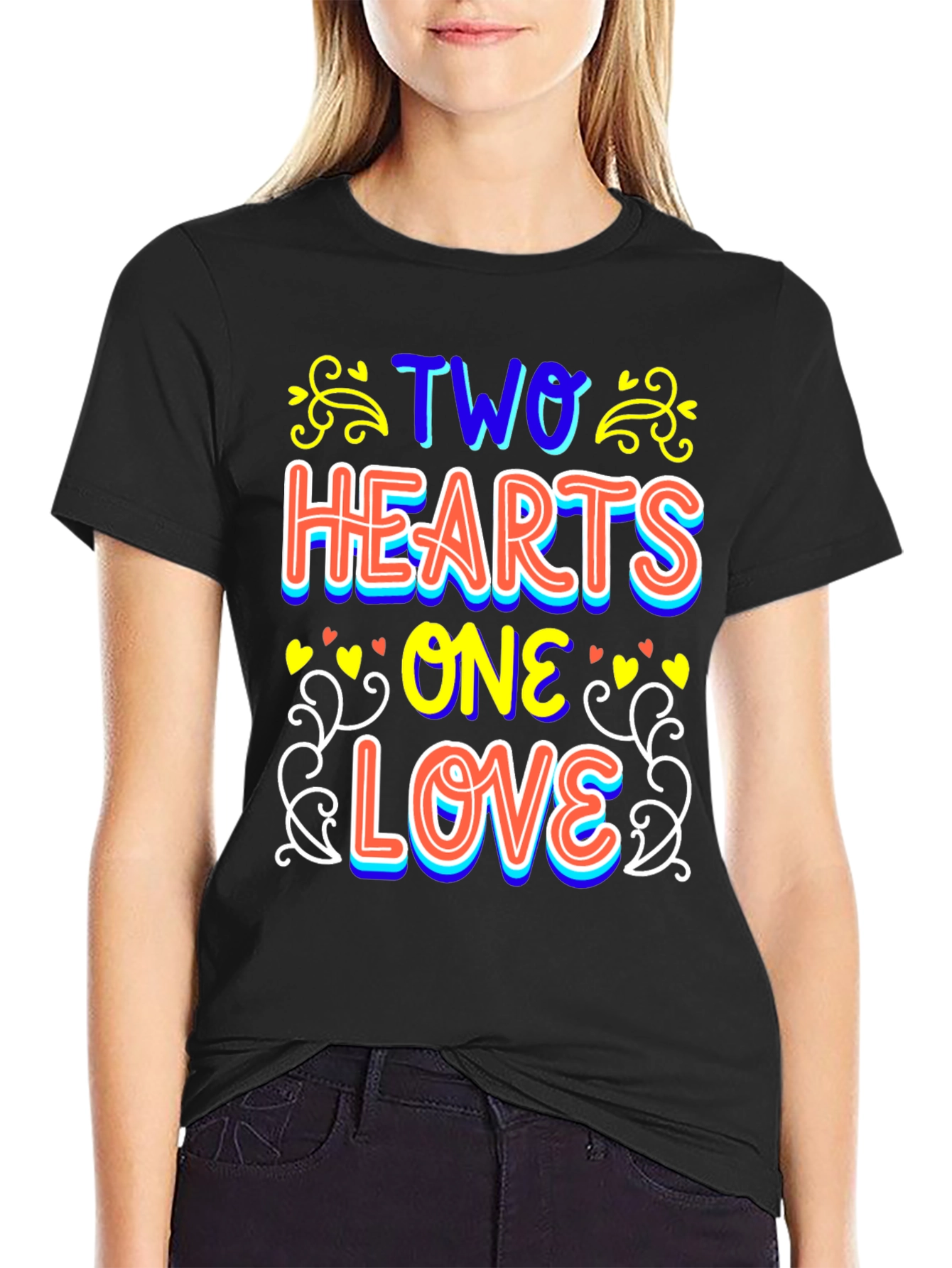 Black Two Hearts One Love Black T-Shirt view 2