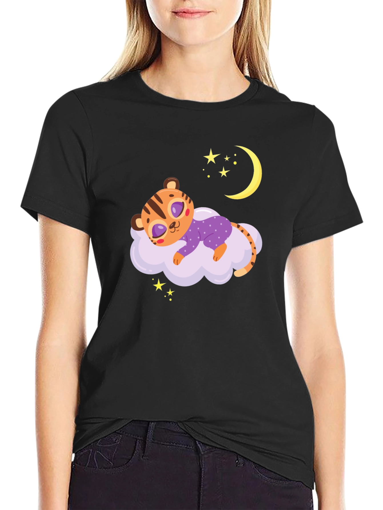 Black Cute Sleeping Tiger Tee view 2