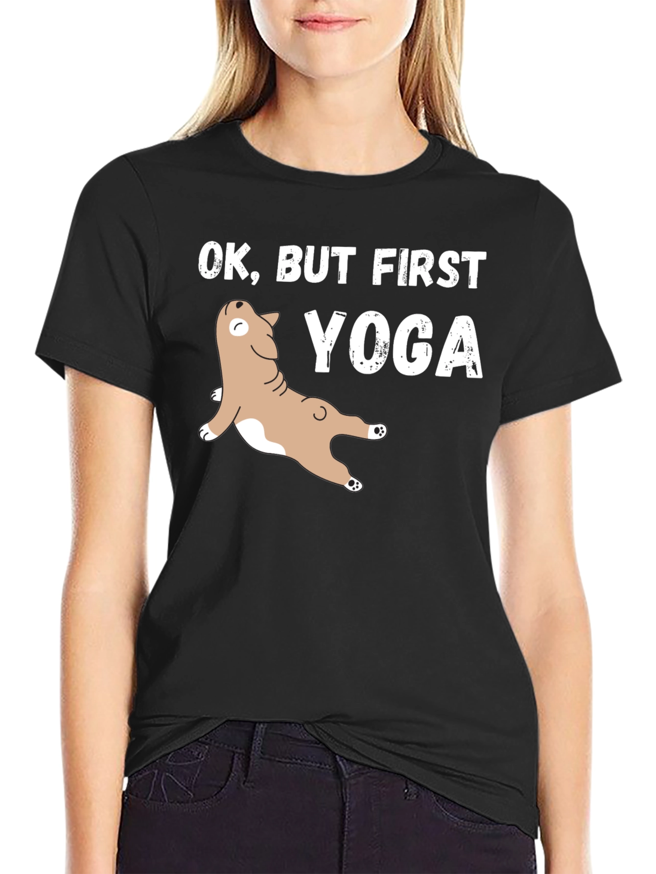 Black Yoga Dog Graphic Tee - Funny Workout Shirt view 2