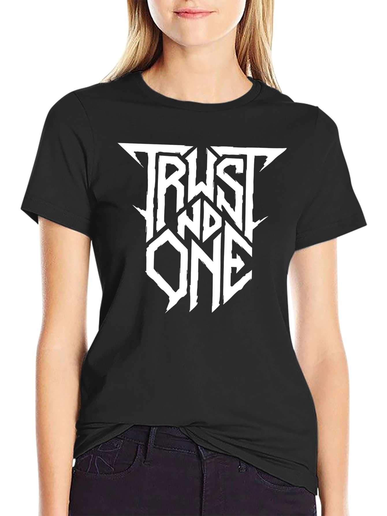 Black Trust No One Graphic T-Shirt - Black Cotton Tee view 2