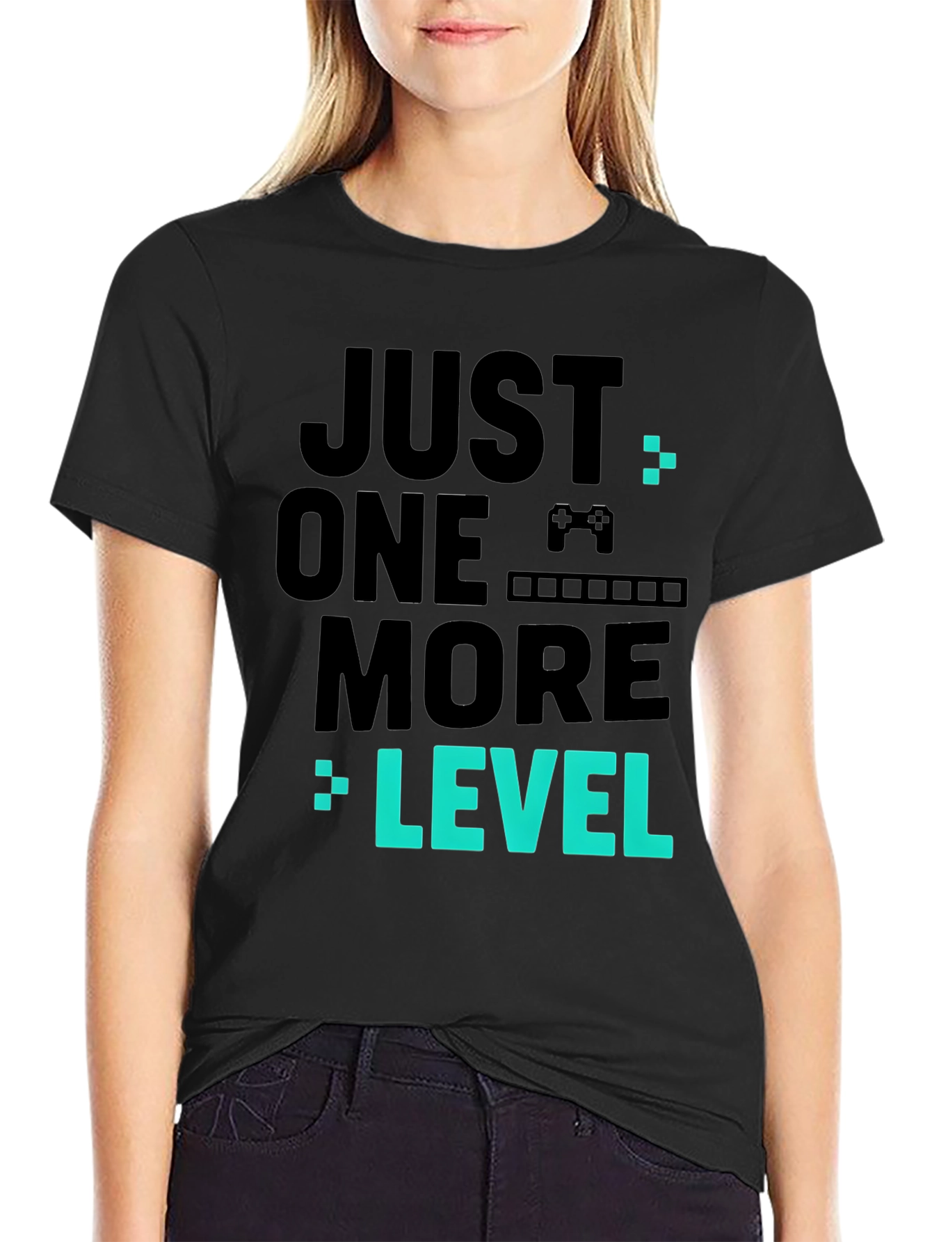 Black Just One More Level Black Gaming T-Shirt view 2