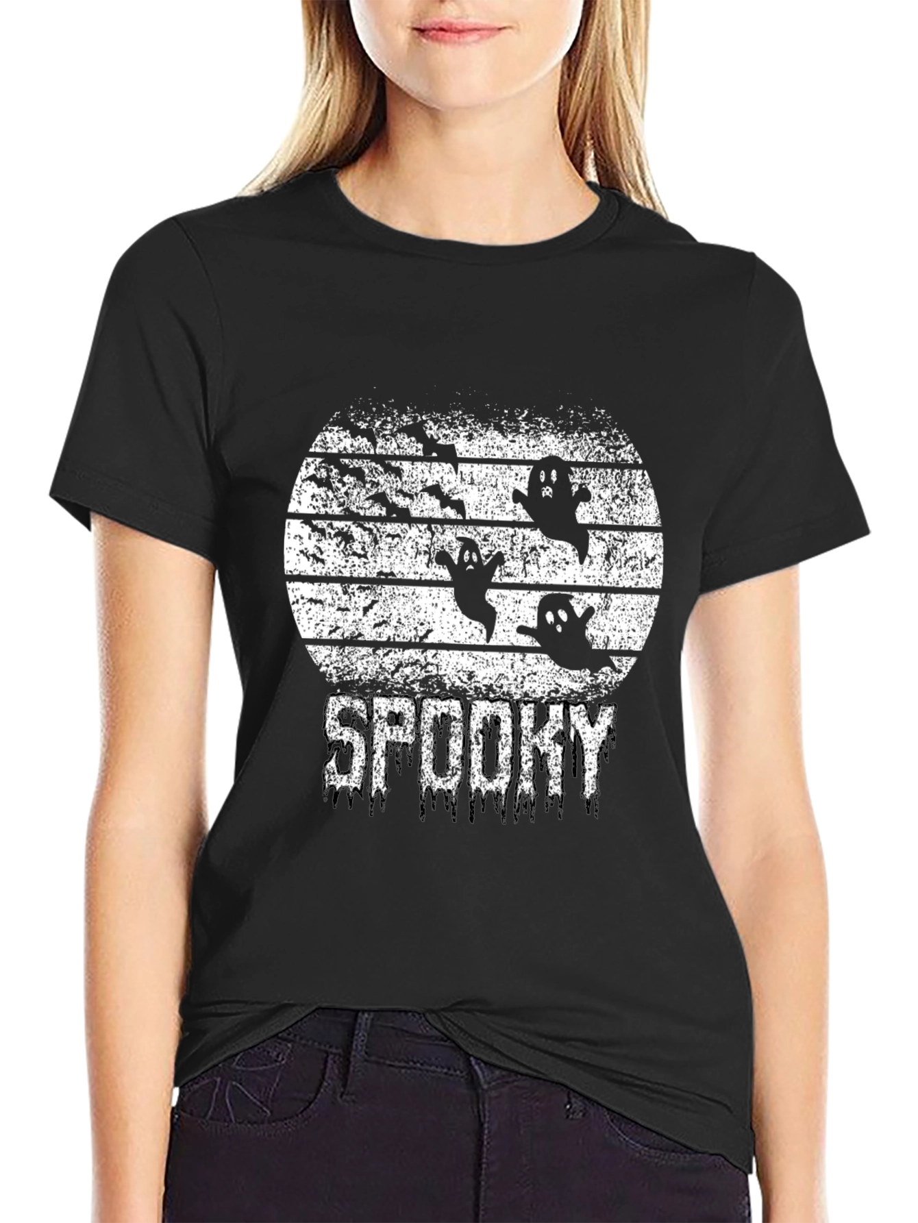 Black Spooky Ghosts T-Shirt Halloween Season Tee view 2