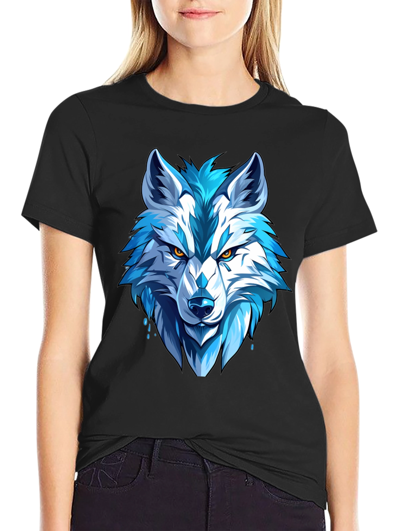 Black Cool Blue Wolf Graphic Tee - Fierce Style view 2