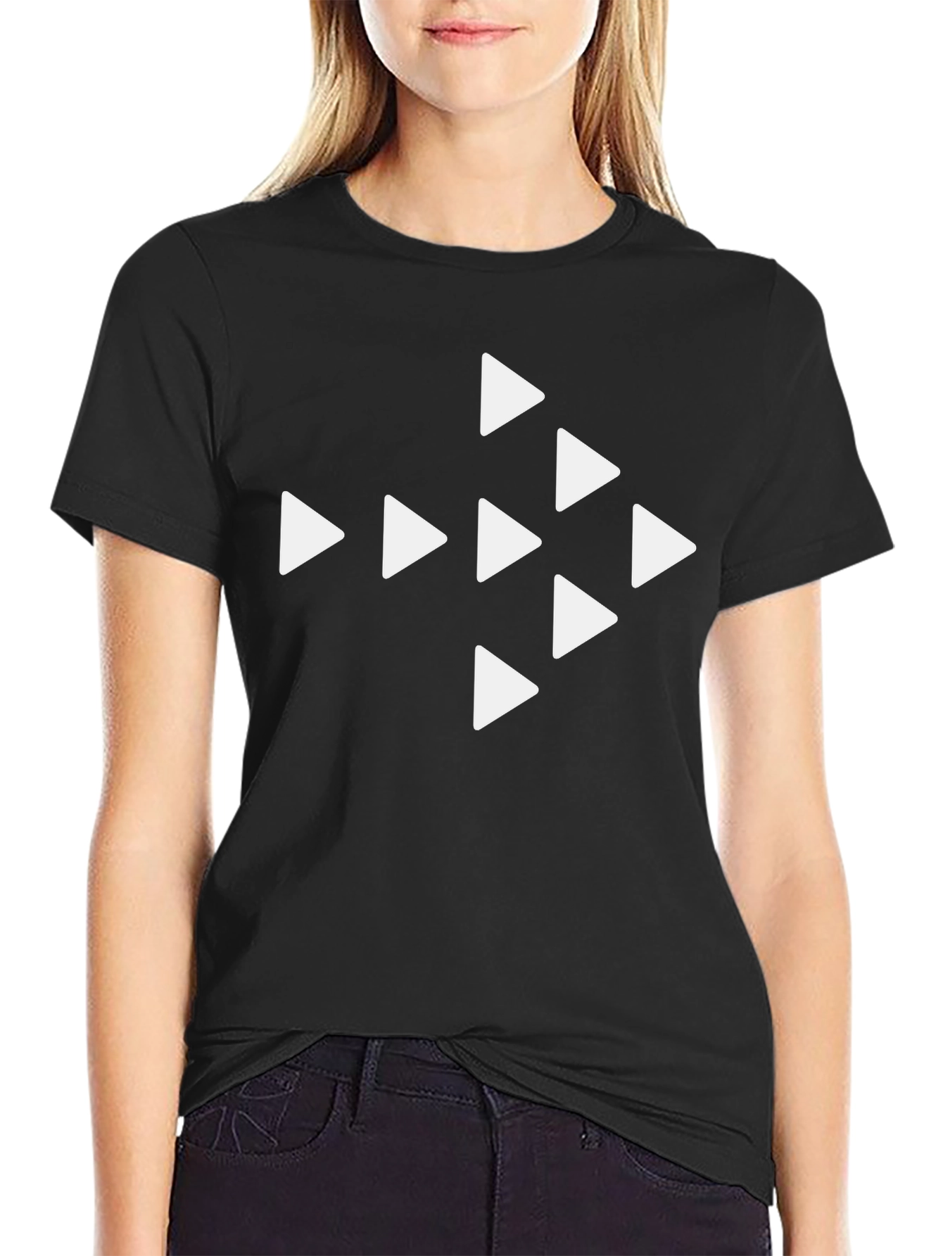 Black Arrow Pattern Black T-Shirt - Modern Casual Tee view 2