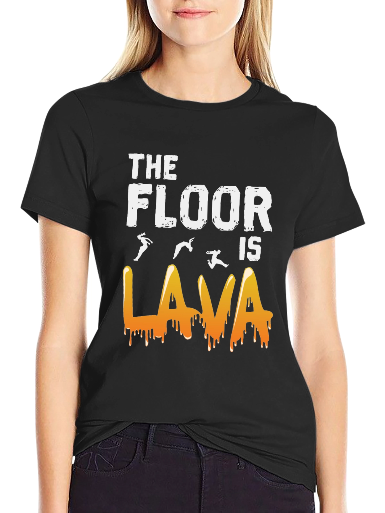 Black The Floor is Lava Graphic Tee - Fun Novelty T-Shirt view 2