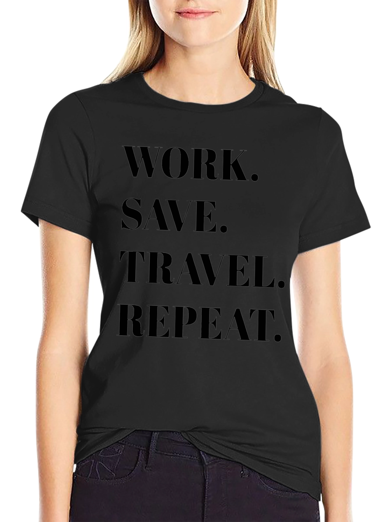 Black Work Save Travel Repeat Black Graphic Tee view 2