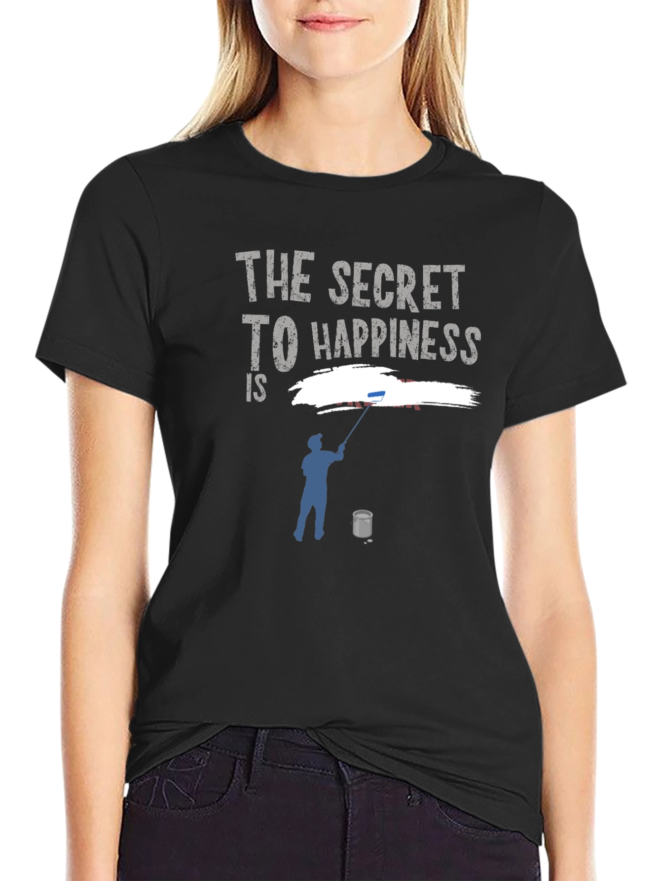 Black Secret to Happiness Painting Crew Neck T-Shirt view 2