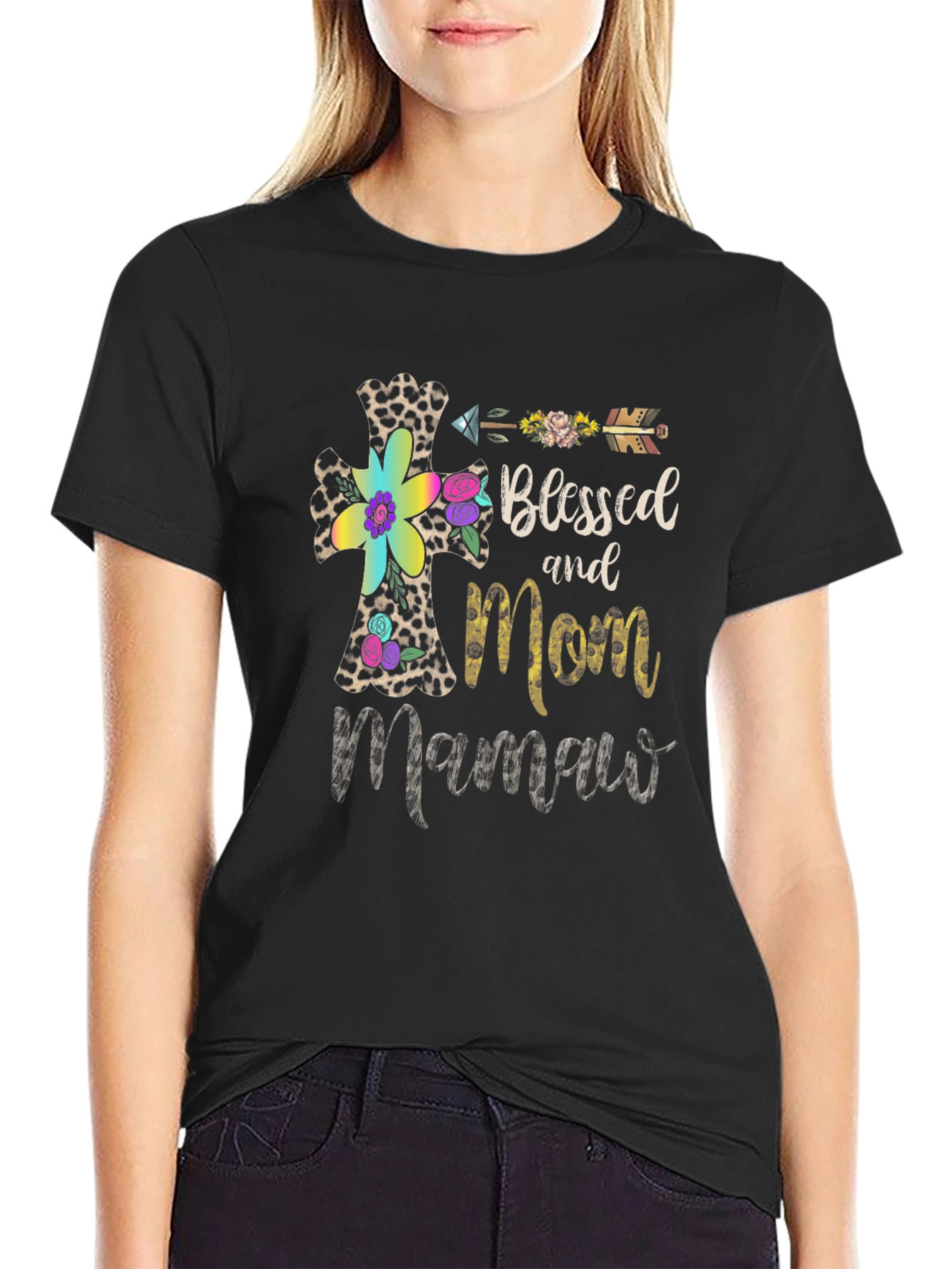 Black Blessed Mom Mamaw T-Shirt view 2