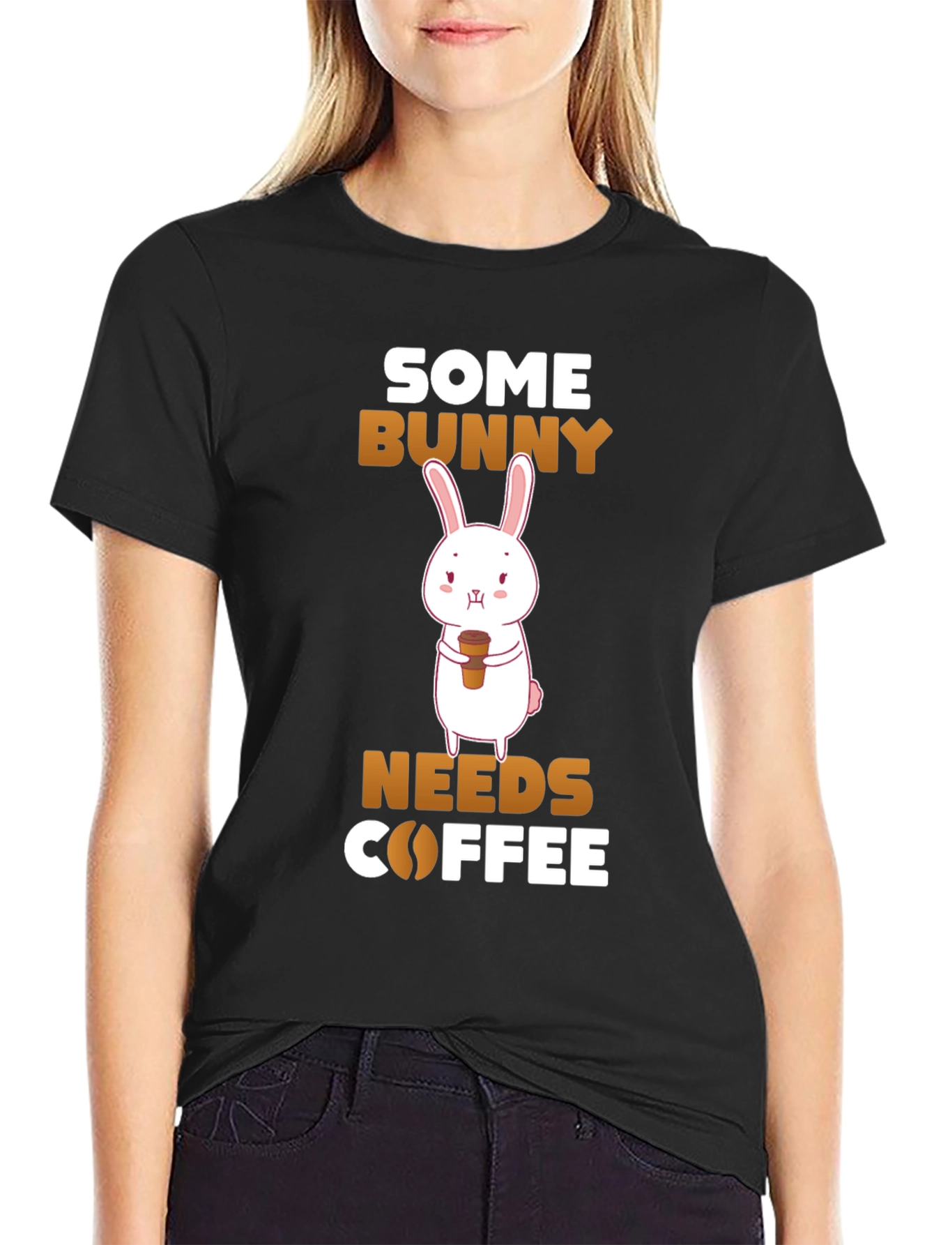 Black Some Bunny Needs Coffee T-Shirt view 2