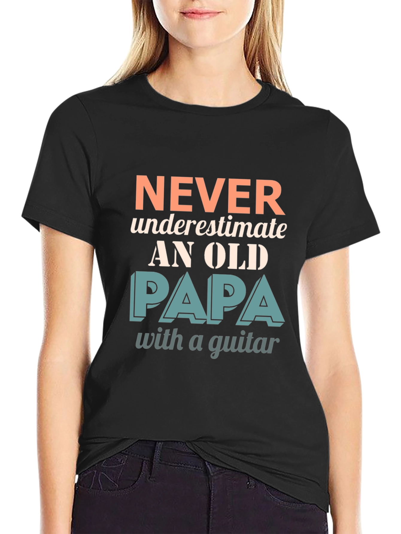 Black Never Underestimate Old Papa with a Guitar T-Shirt view 2