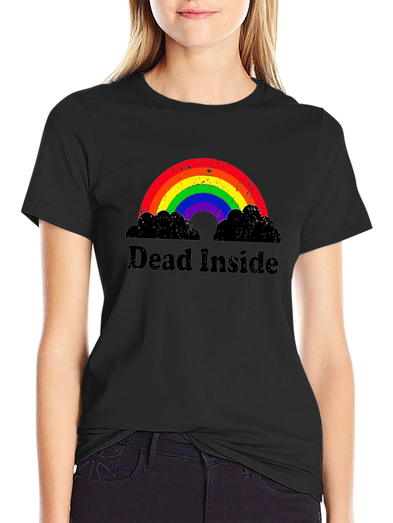 Black Dead Inside Rainbow Graphic Tee - Unisex view 2