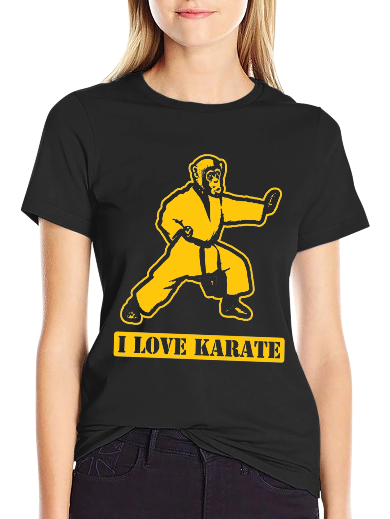 Black Karate Monkey T-Shirt - Black Cotton Tee view 2
