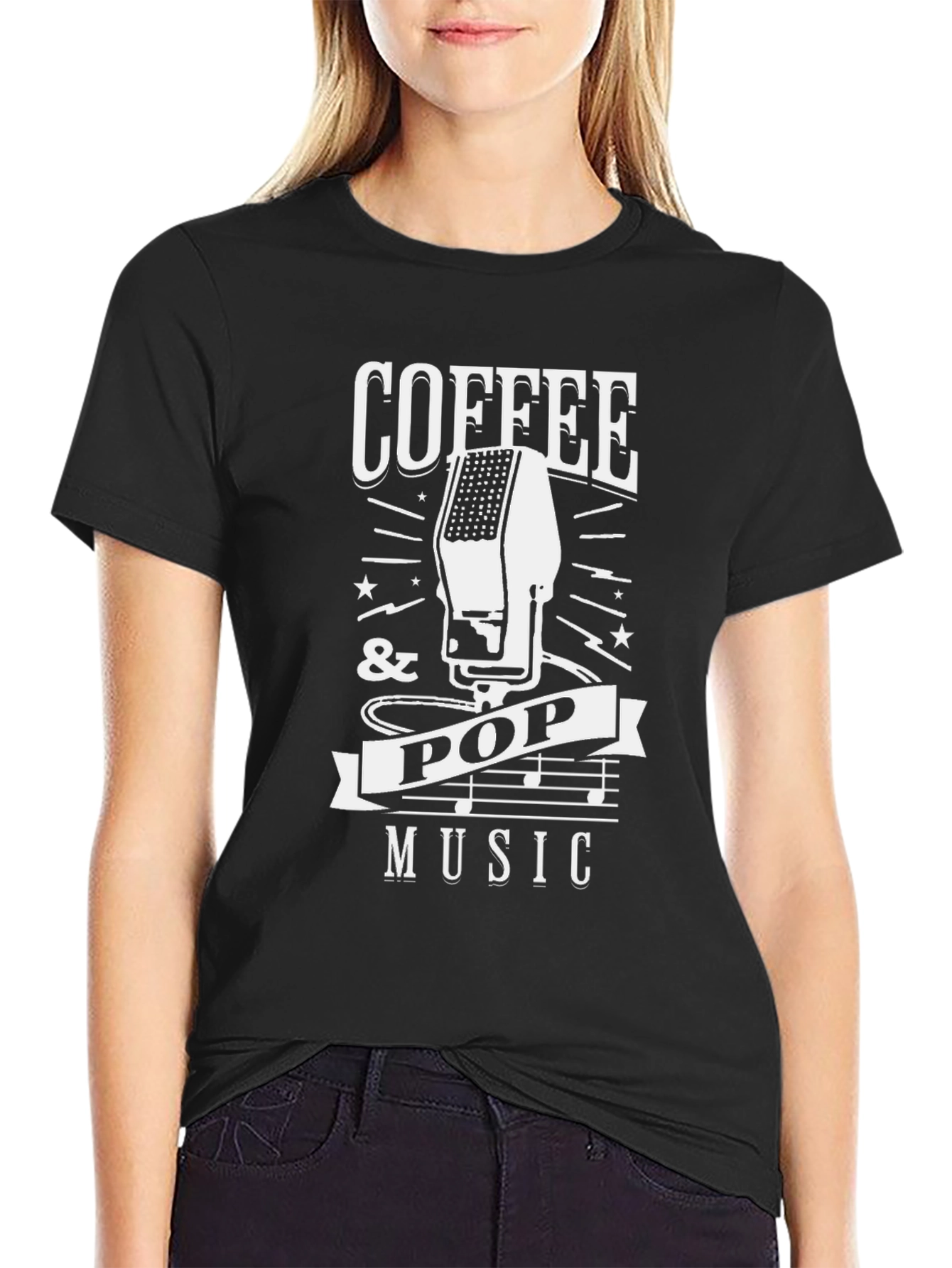 Black Coffee & Pop Music T-Shirt - Black Graphic Tee view 2