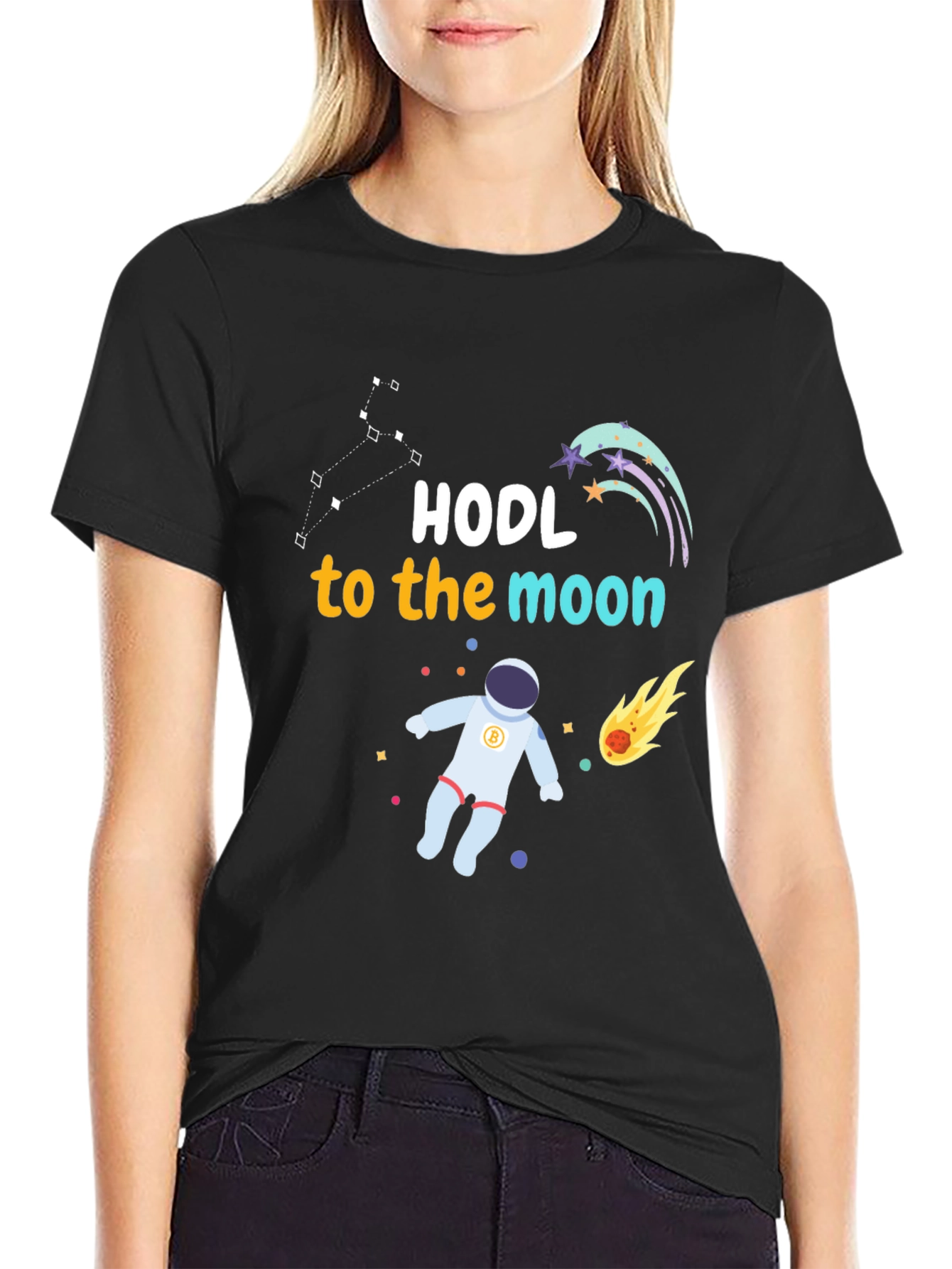 Black HODL to the Moon Graphic Tee - Crypto Astronaut view 2