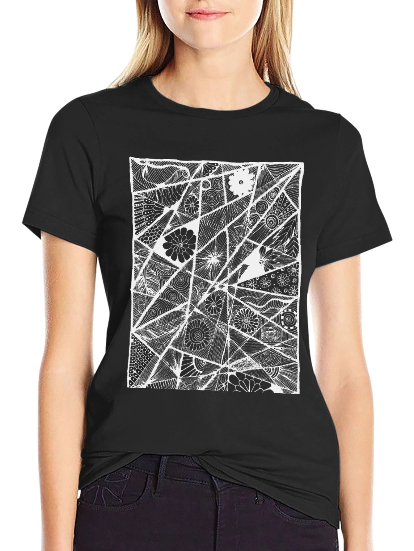 Black Abstract Floral Black T-Shirt view 2