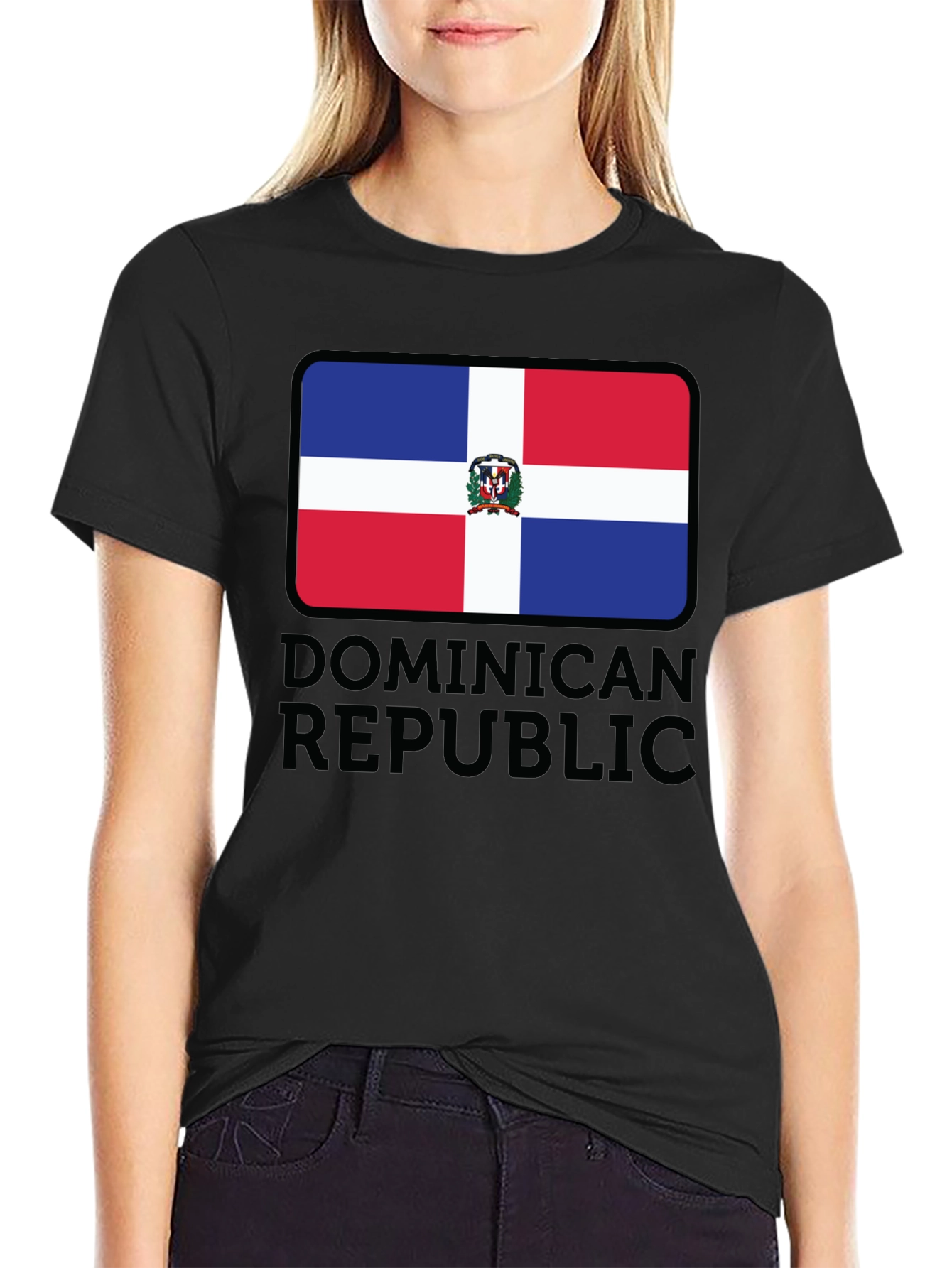 Black Dominican Republic Flag T-Shirt view 2