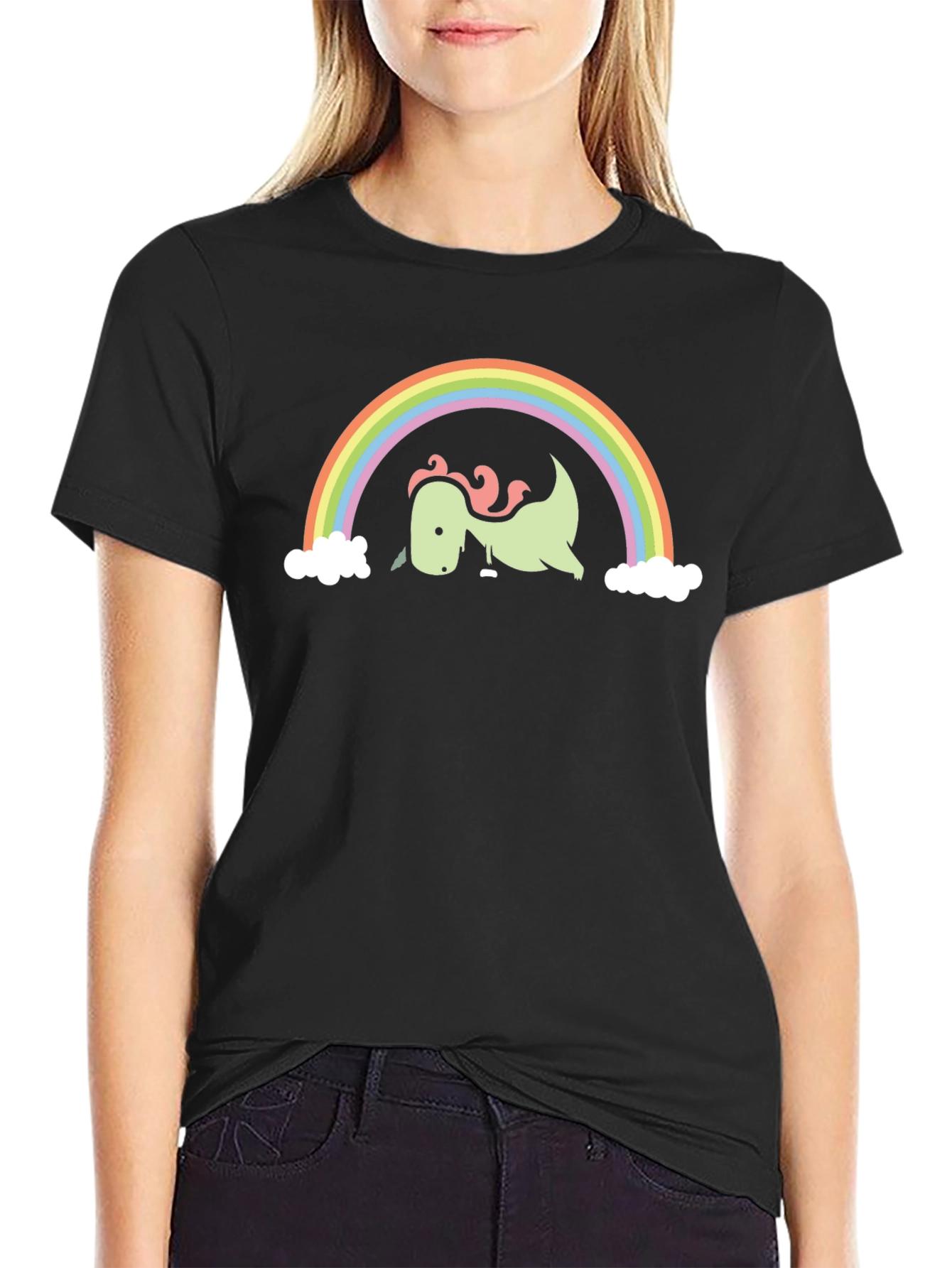 Black Dino Rainbow Graphic Tee - Black view 2